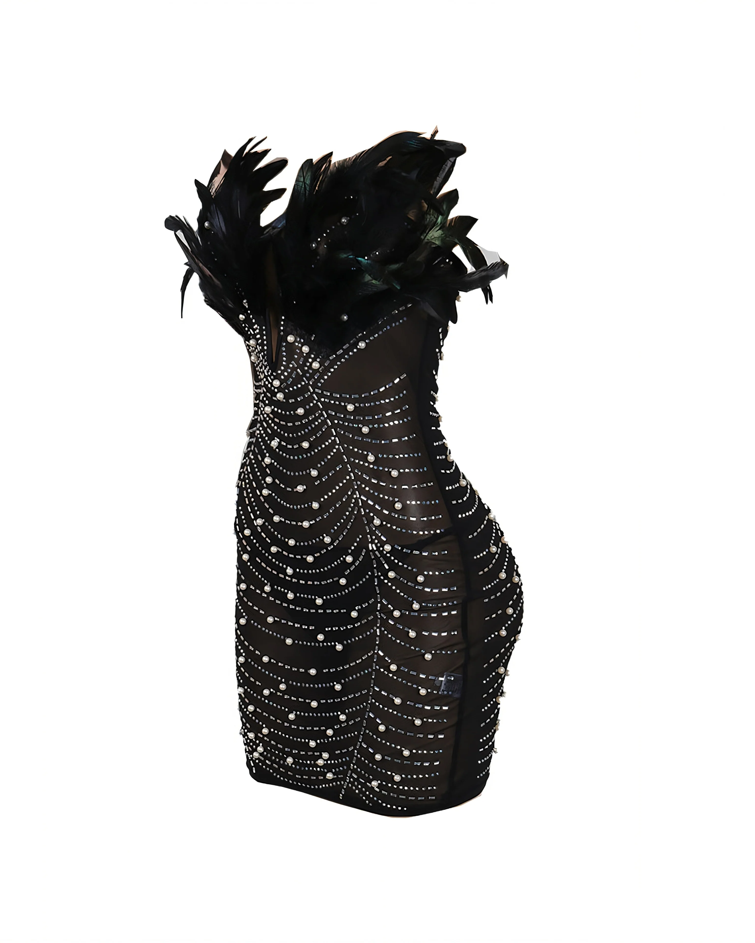 KAYALI Pearl & Rhinestone Embellished Feather Mini Dress - Image 5