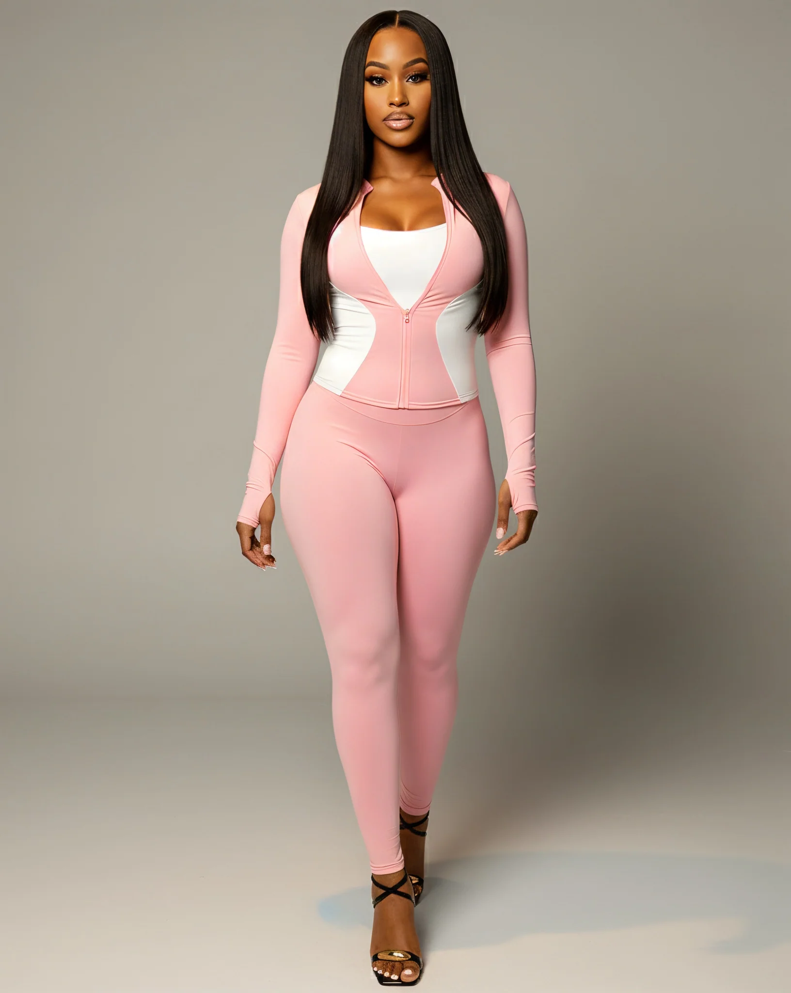 KAYLINA Contrast Zip-Up Top & Leggings Set - Image 5