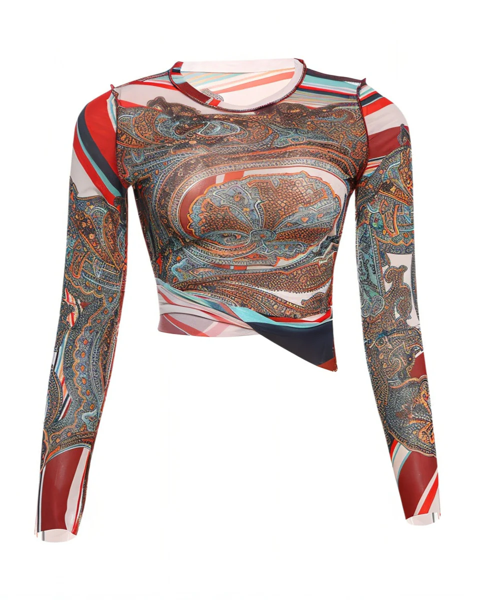 KIERRA Mesh Print Long Sleeve Top - Image 5