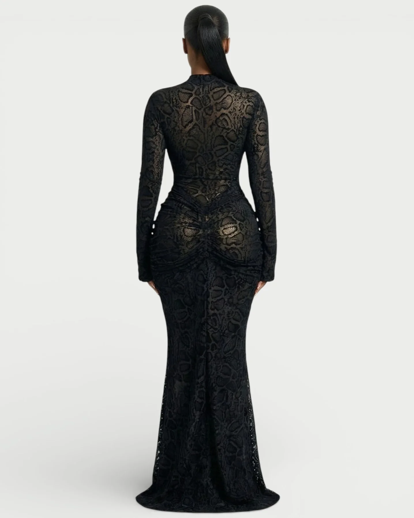 LIYANA Lace Ruched Bell Sleeve Maxi Dress - Image 4