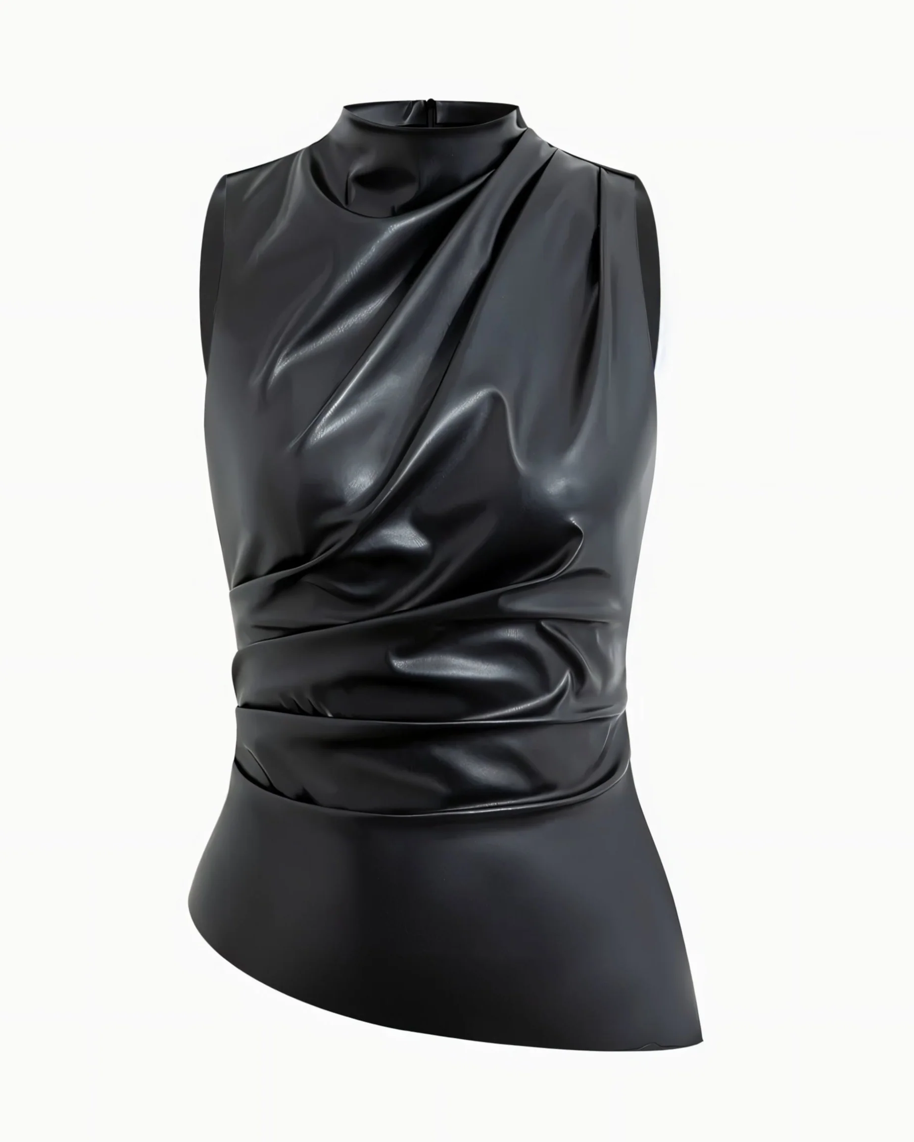 MABEL Faux Leather Draped Top - Image 16
