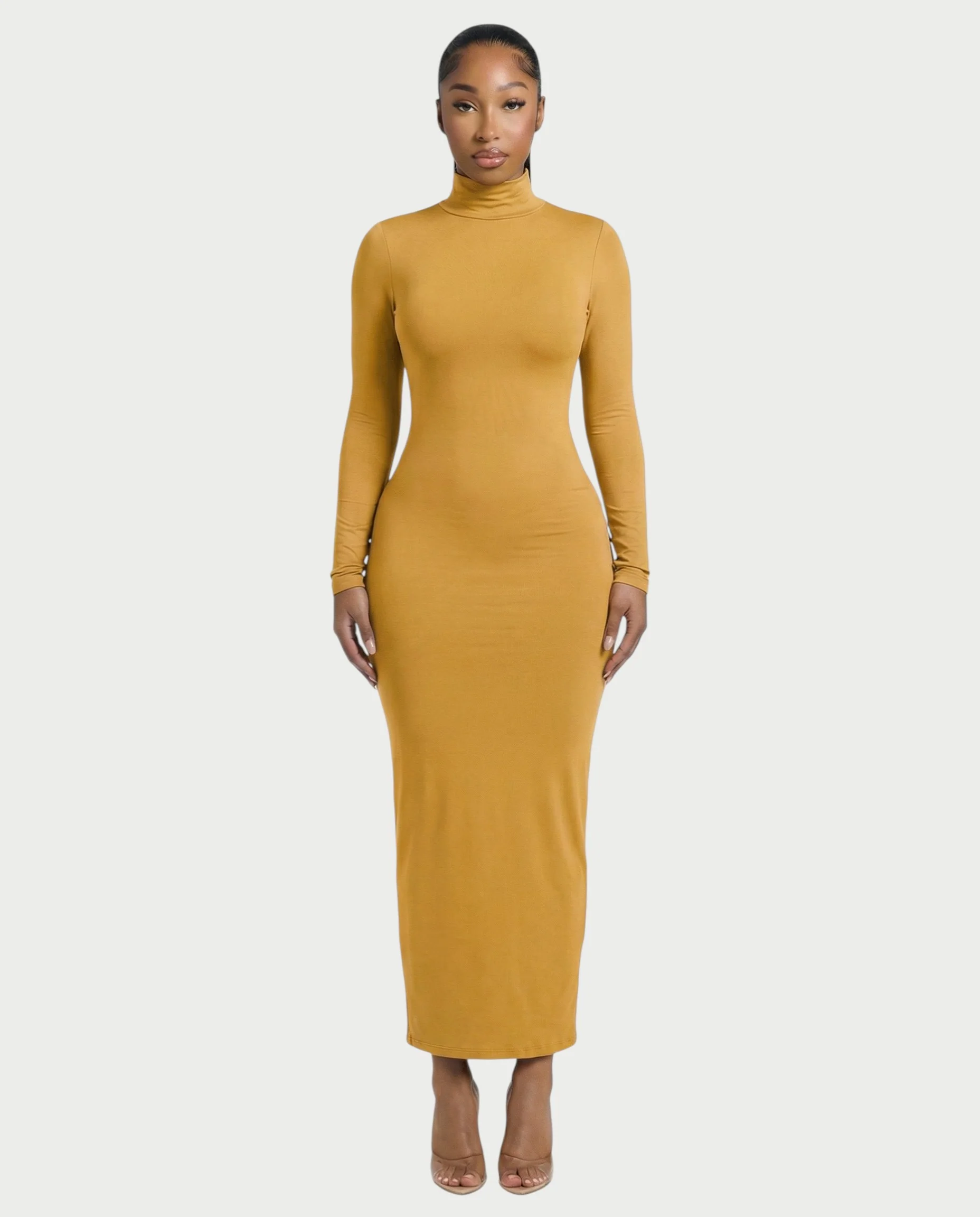 Mock Neck Long Sleeve Bodycon Maxi Dress - Image 11