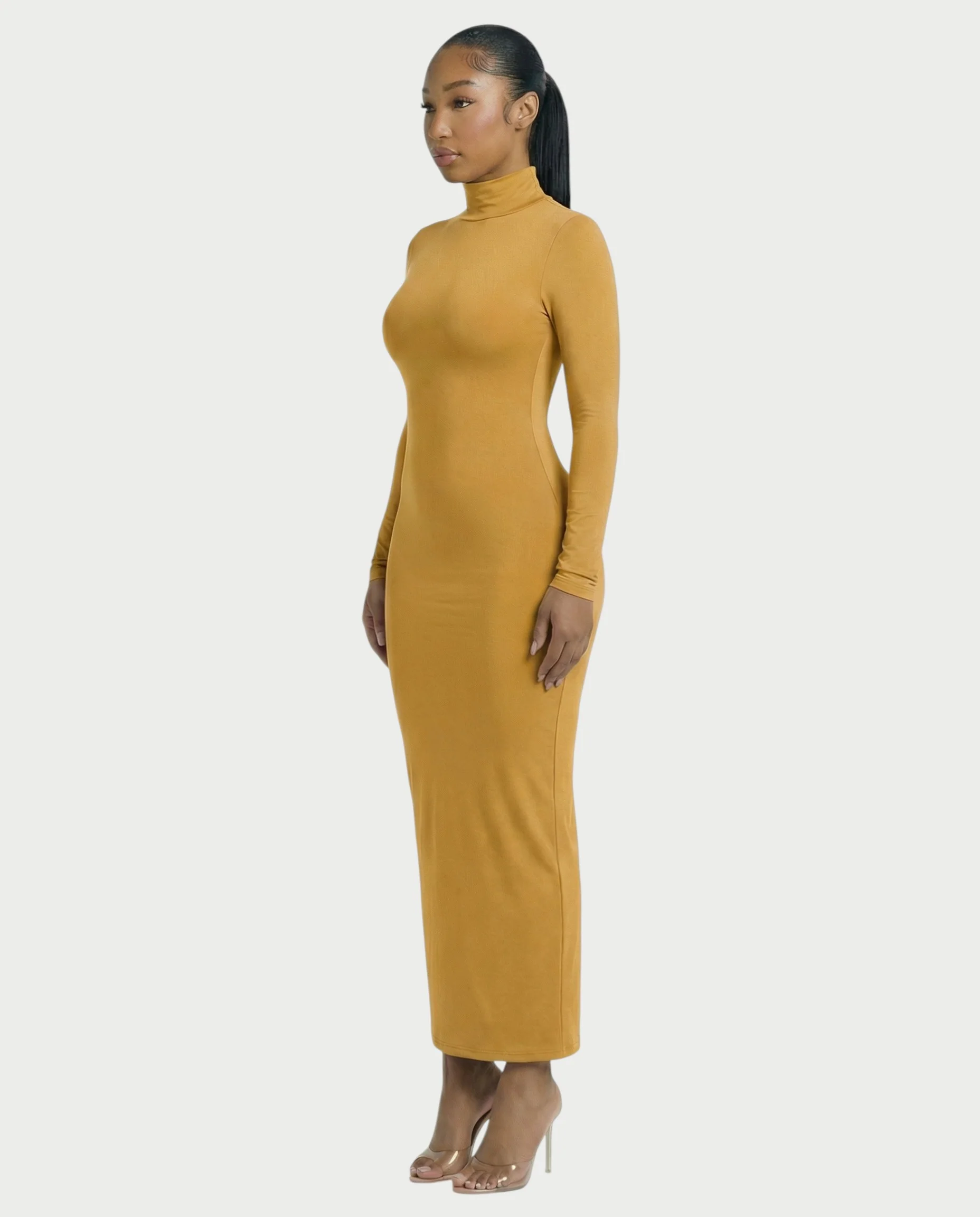 Mock Neck Long Sleeve Bodycon Maxi Dress - Image 13
