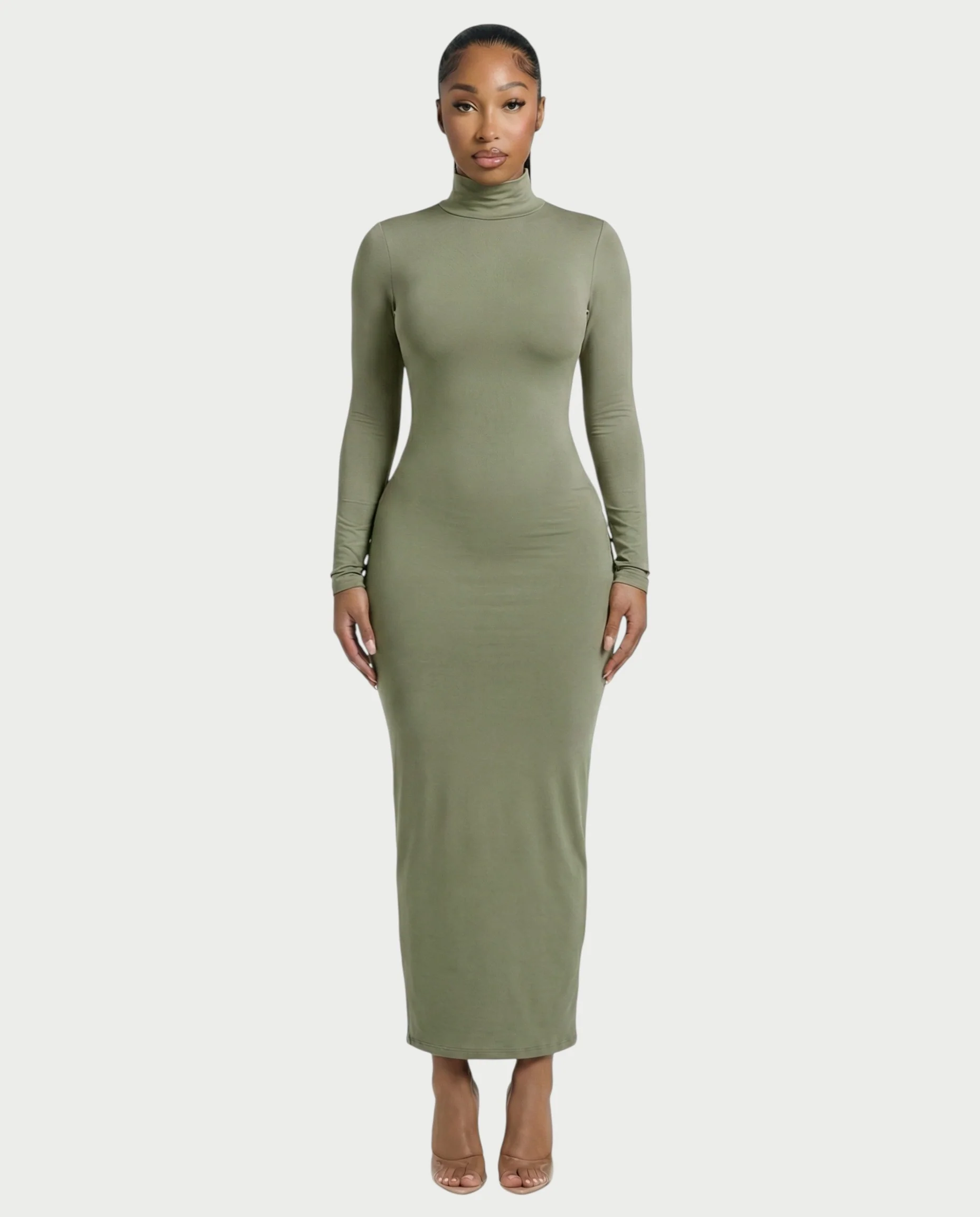 Mock Neck Long Sleeve Bodycon Maxi Dress - Image 16