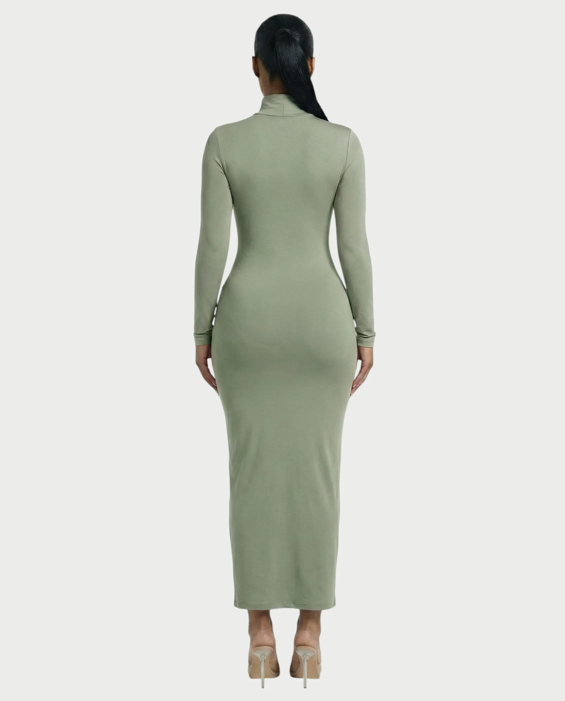 Mock Neck Long Sleeve Bodycon Maxi Dress - Image 17