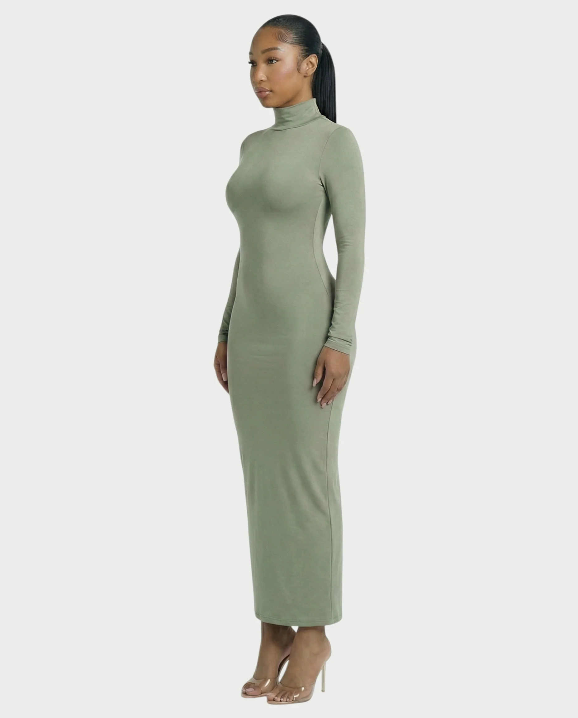 Mock Neck Long Sleeve Bodycon Maxi Dress - Image 18