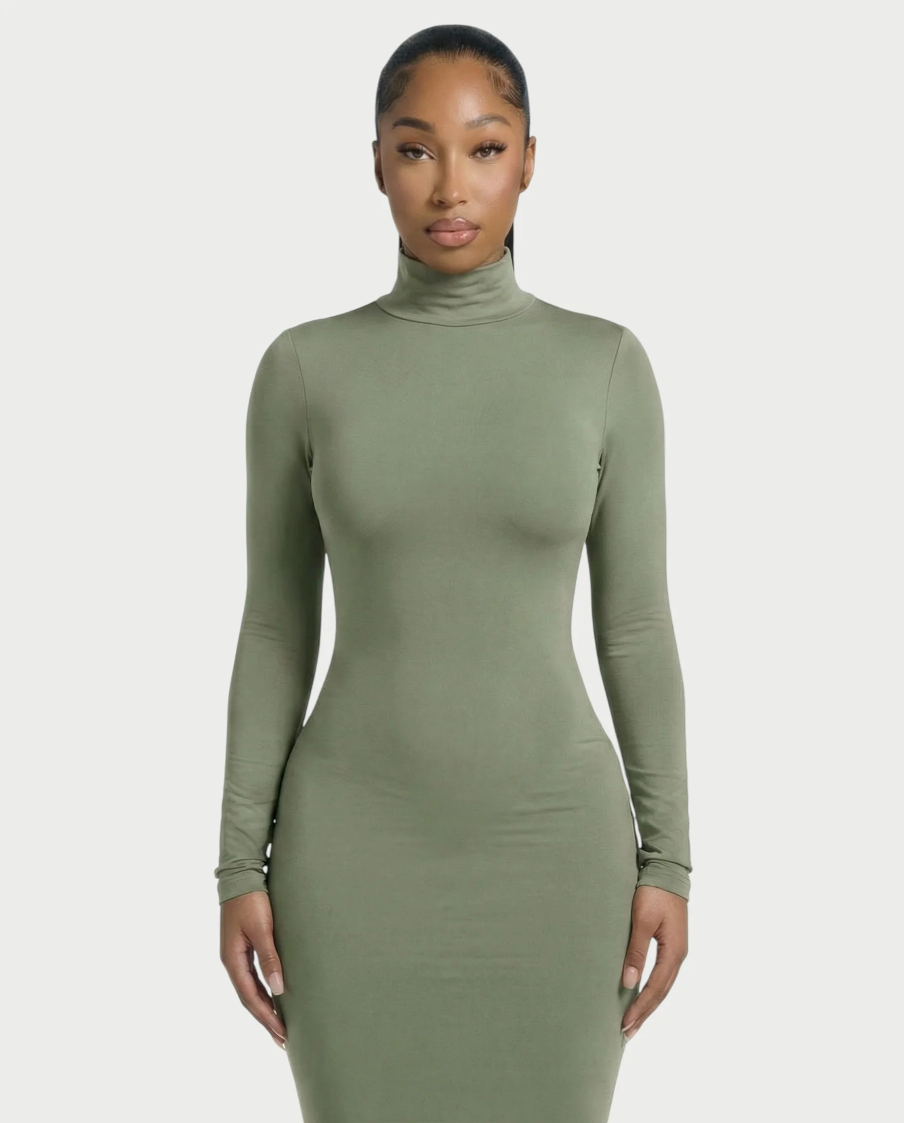 Mock Neck Long Sleeve Bodycon Maxi Dress - Image 19