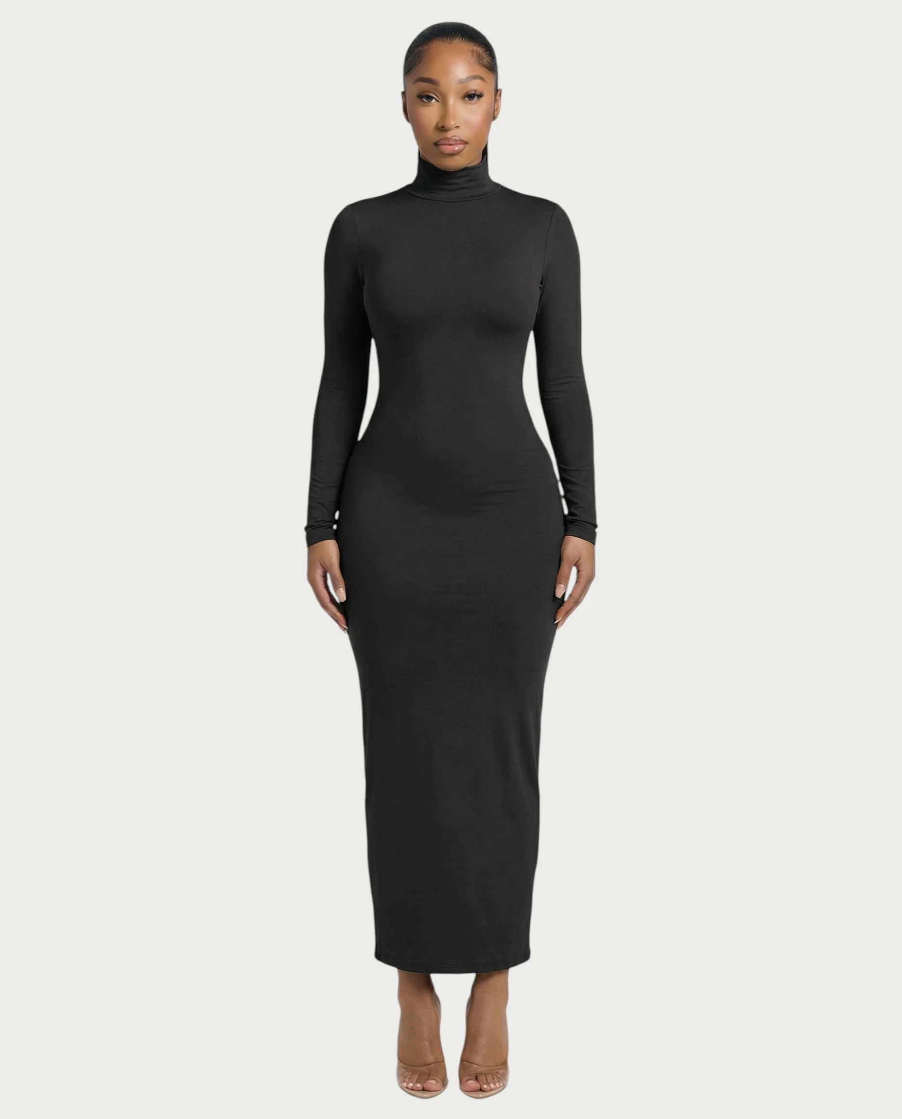 Mock Neck Long Sleeve Bodycon Maxi Dress - Image 21