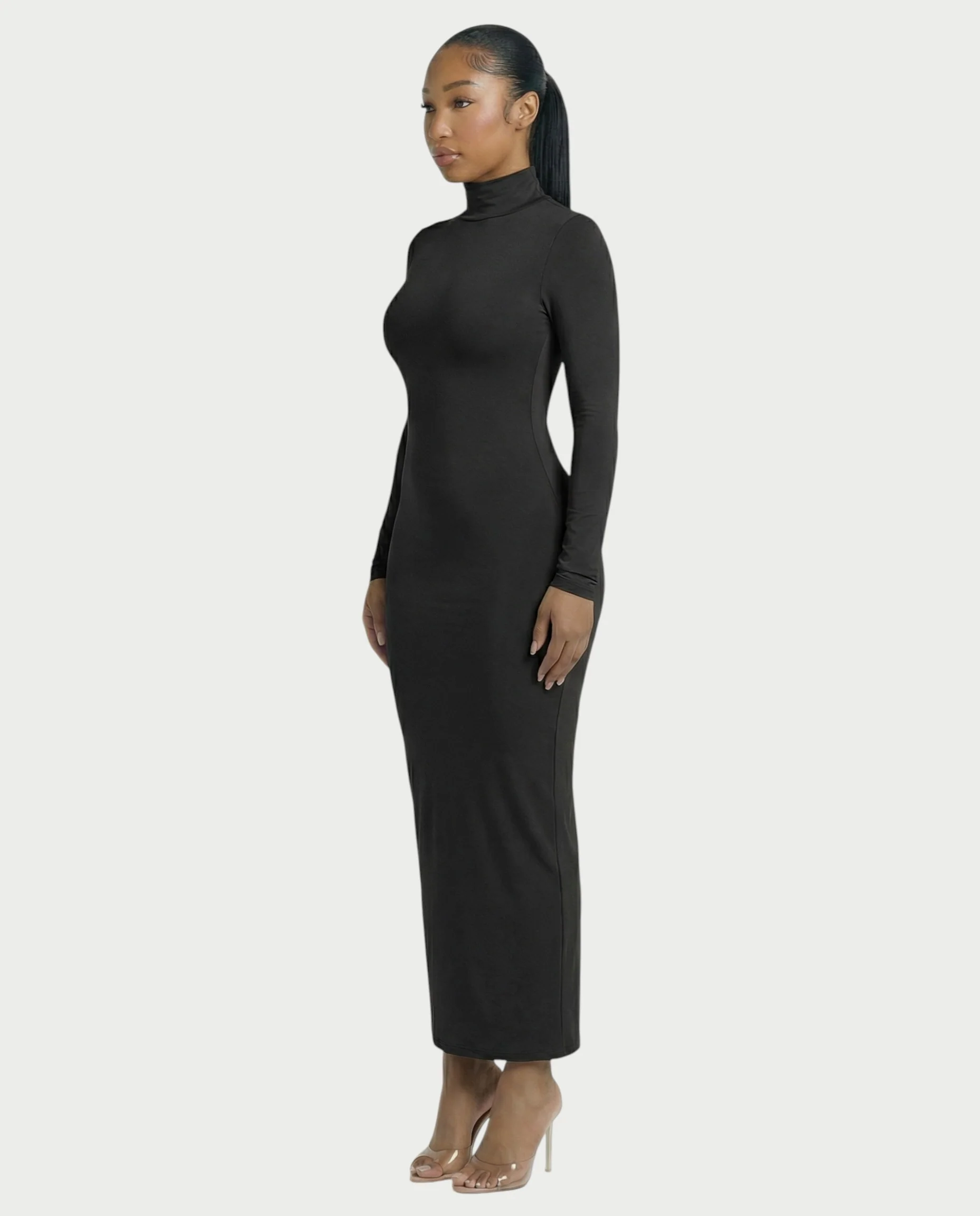 Mock Neck Long Sleeve Bodycon Maxi Dress - Image 23