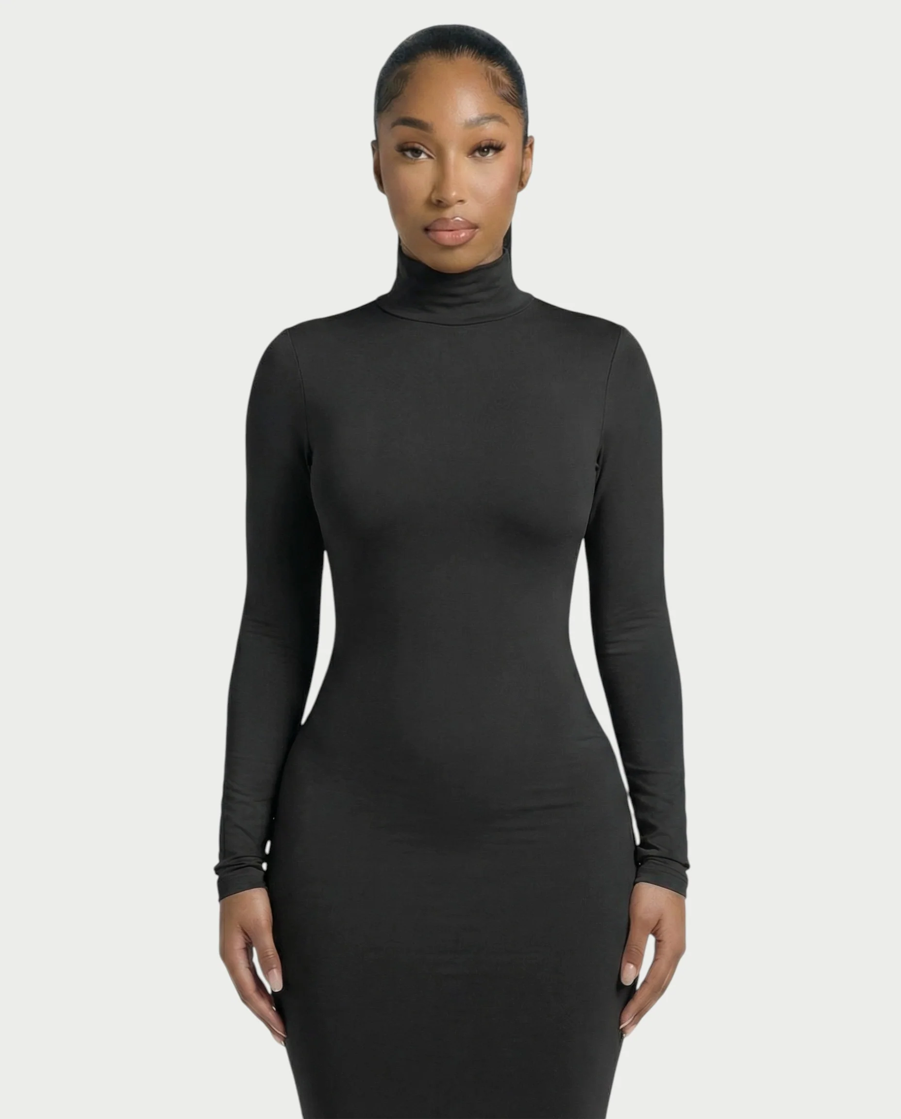 Mock Neck Long Sleeve Bodycon Maxi Dress - Image 24