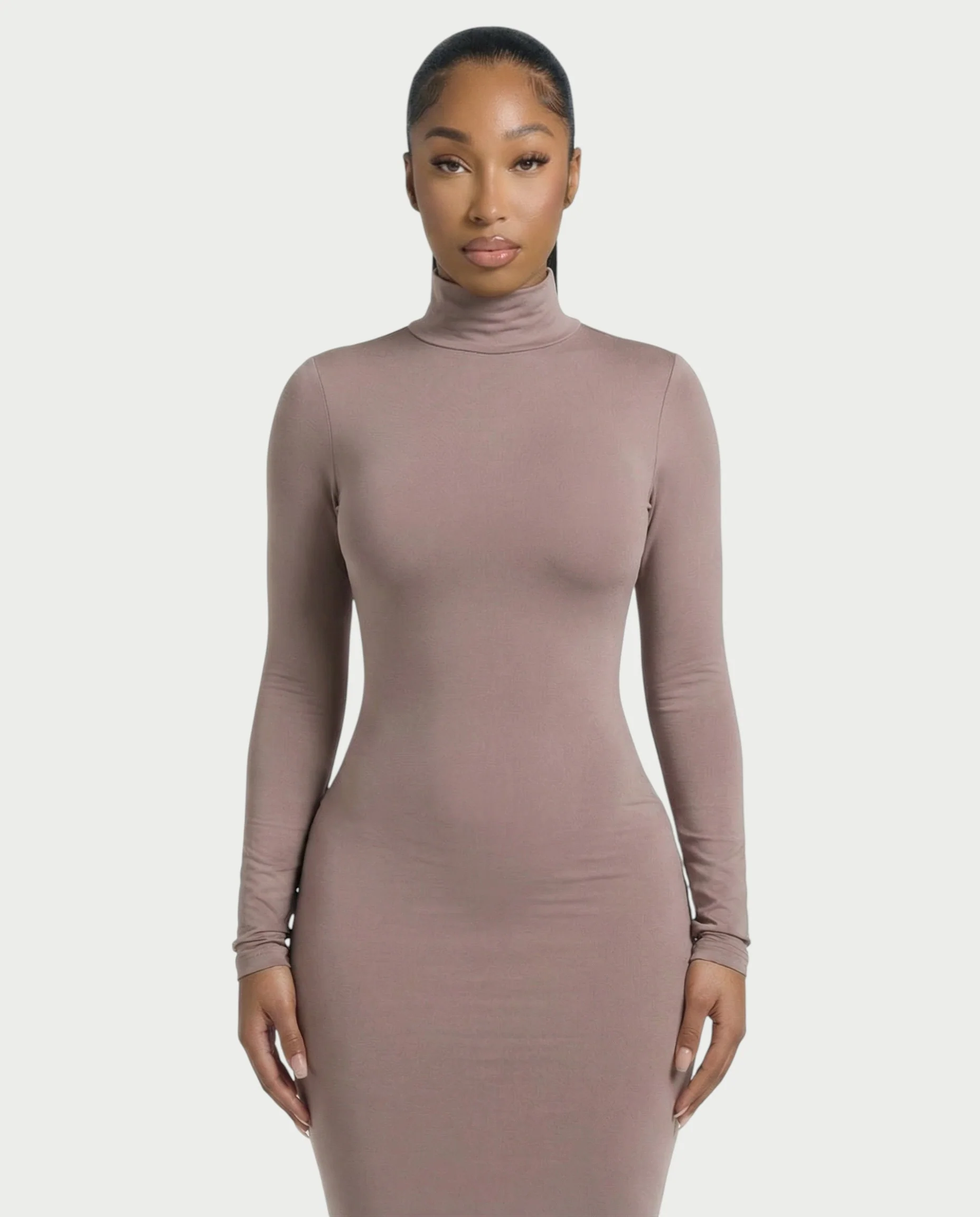 Mock Neck Long Sleeve Bodycon Maxi Dress - Image 4