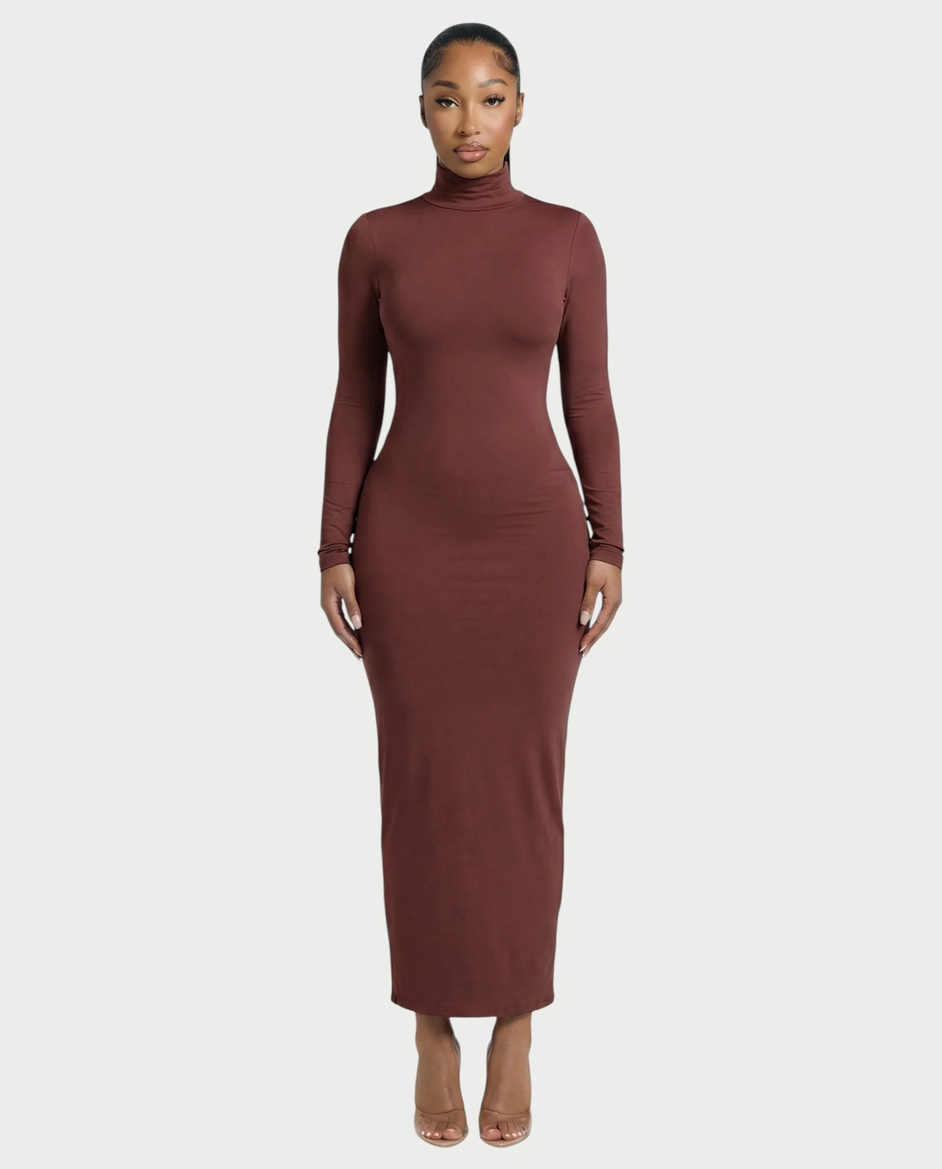 Mock Neck Long Sleeve Bodycon Maxi Dress - Image 6