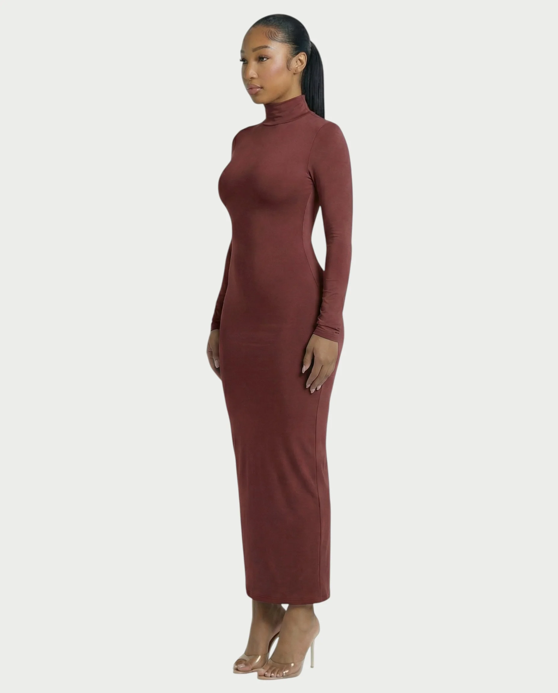 Mock Neck Long Sleeve Bodycon Maxi Dress - Image 8