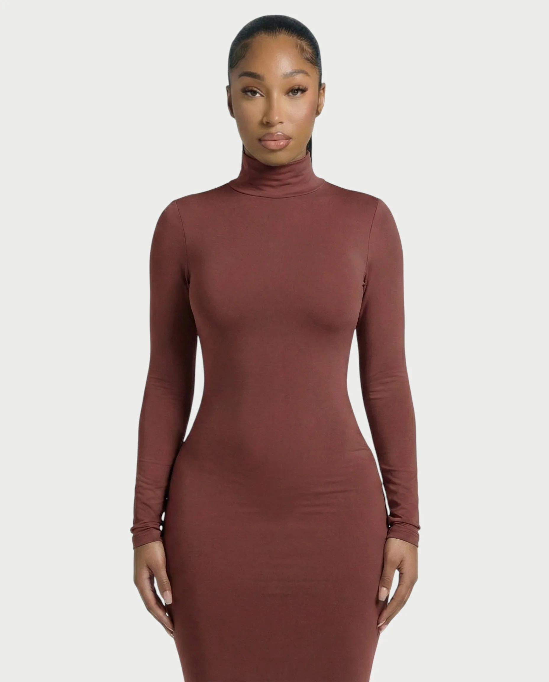 Mock Neck Long Sleeve Bodycon Maxi Dress - Image 9
