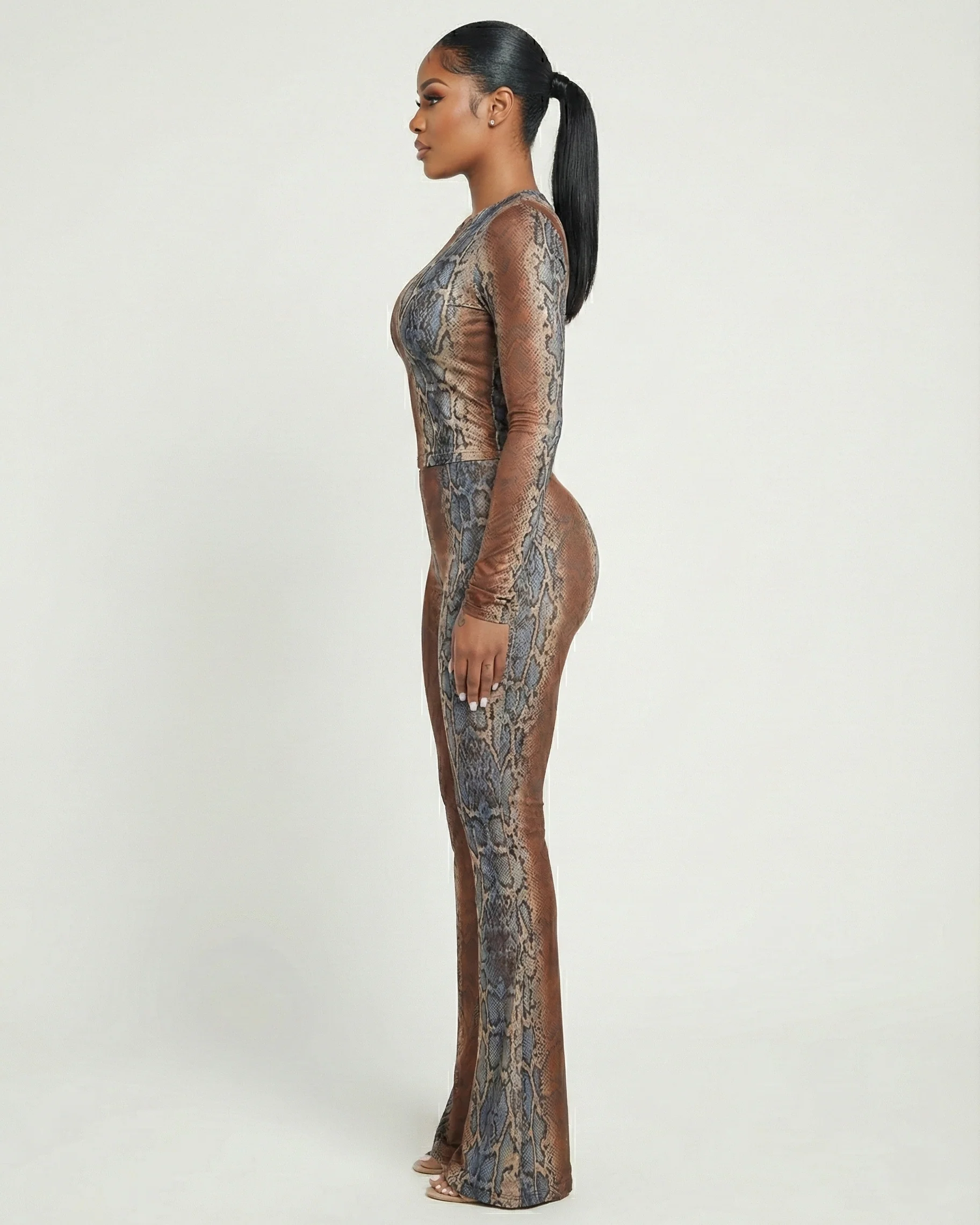 MONET Snake Print Top & Flare Pants Set - Image 3