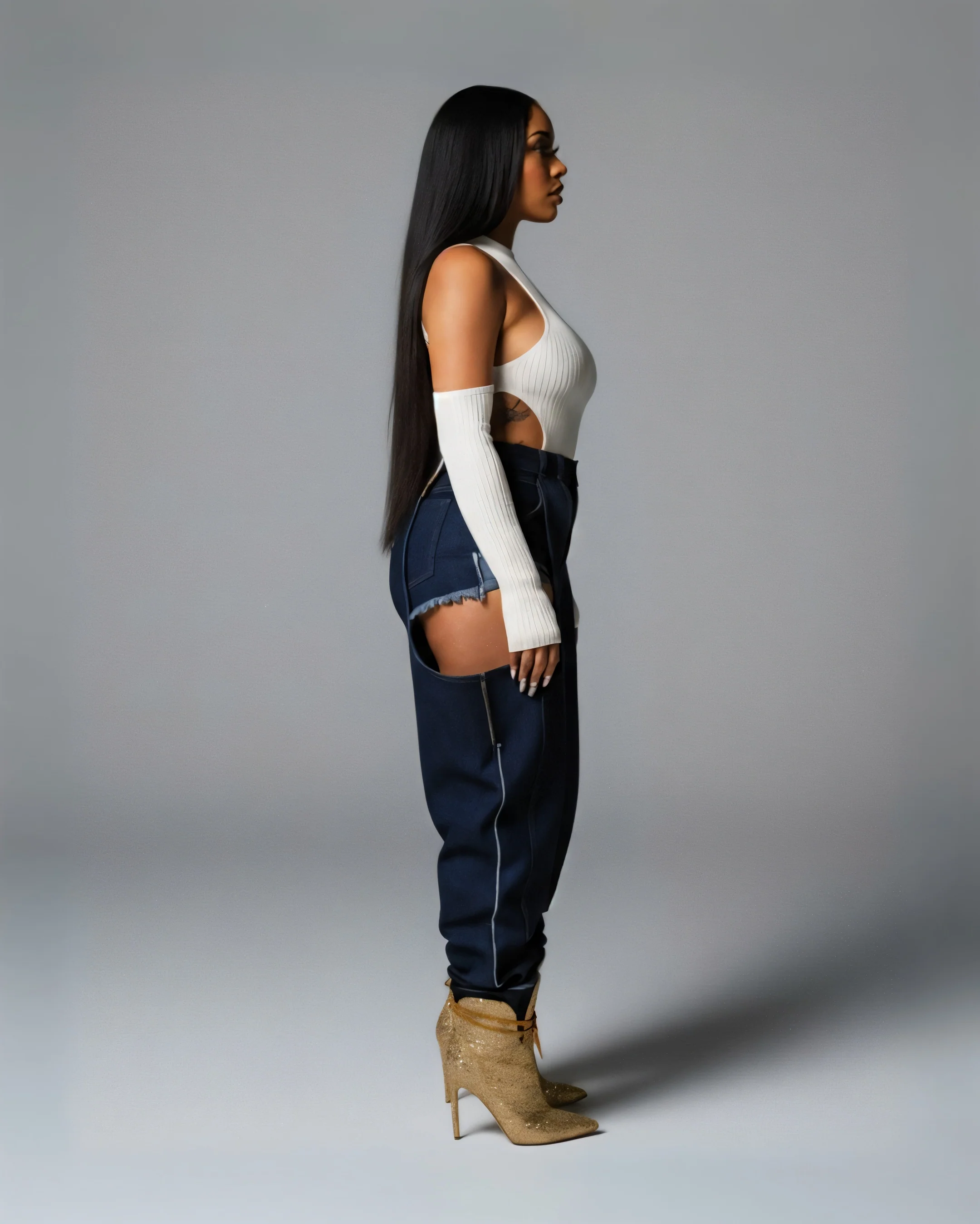 NAMI Distressed Denim Chaps Pants - Image 3