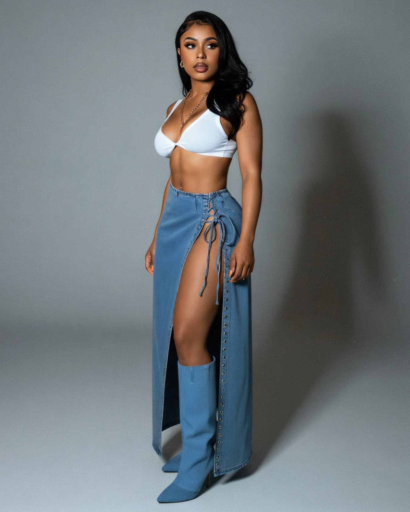 NATALIE Denim Lace-Up Grommet Skirt - Image 3