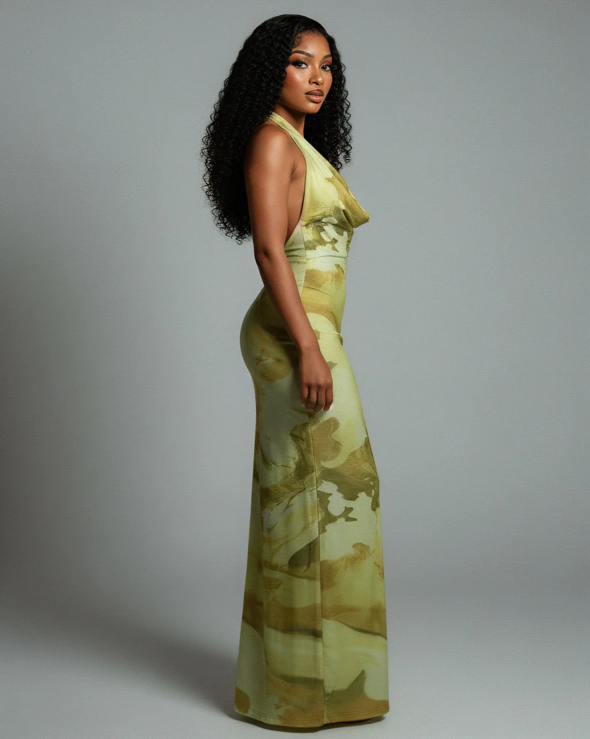 NUVIA Abstract Print Halter Maxi Dress - Image 3