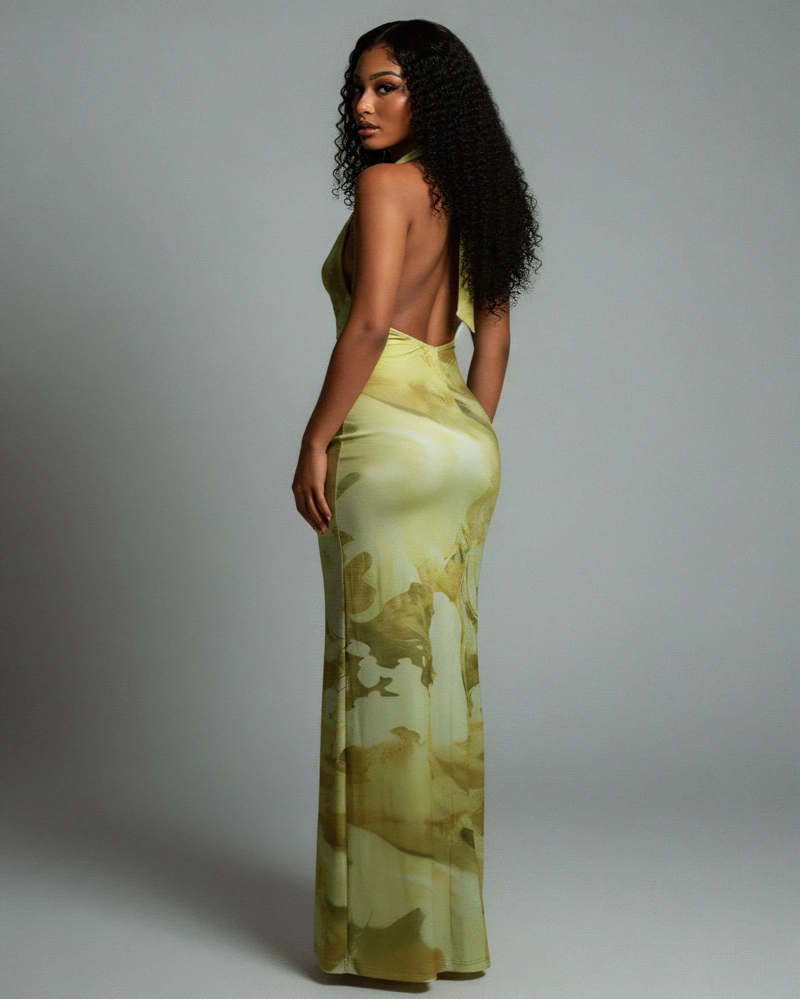 NUVIA Abstract Print Halter Maxi Dress - Image 4