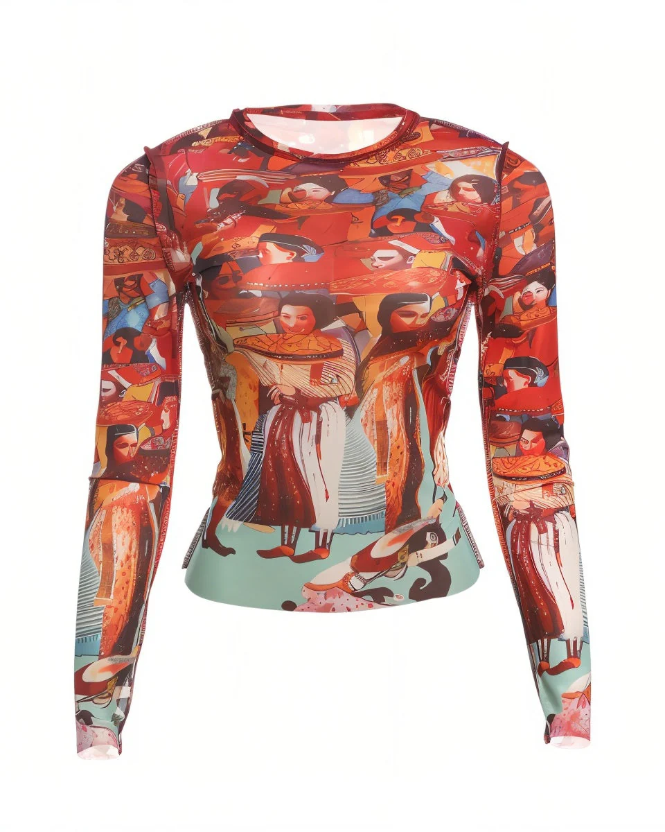 PAULINE Sheer Mesh Graphic Top - Image 10