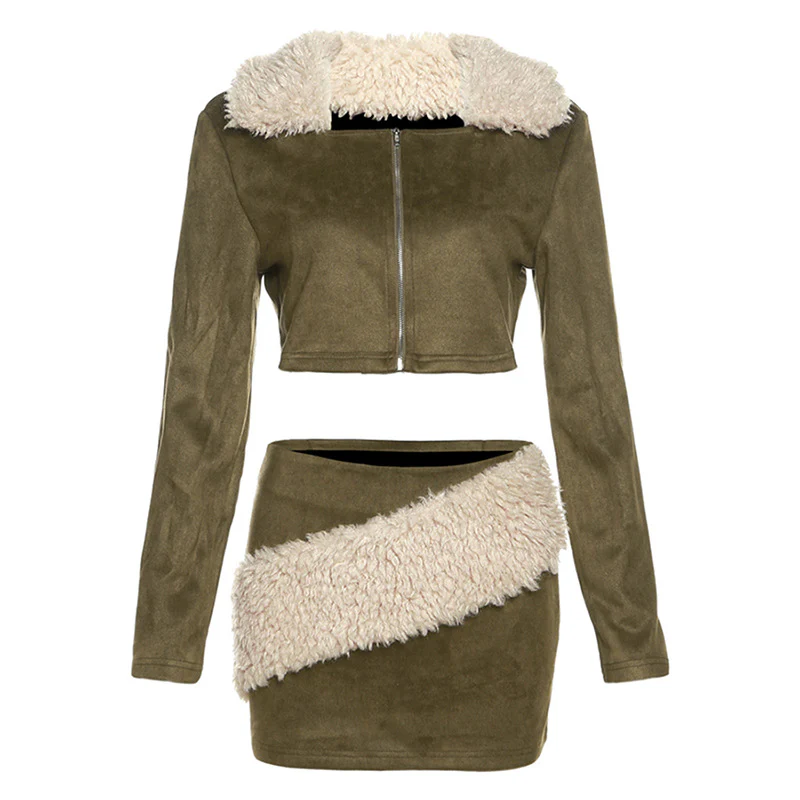 PECILLIA Fur Crop Zip Jacket & Mid Waist Fur Skirt - Image 3