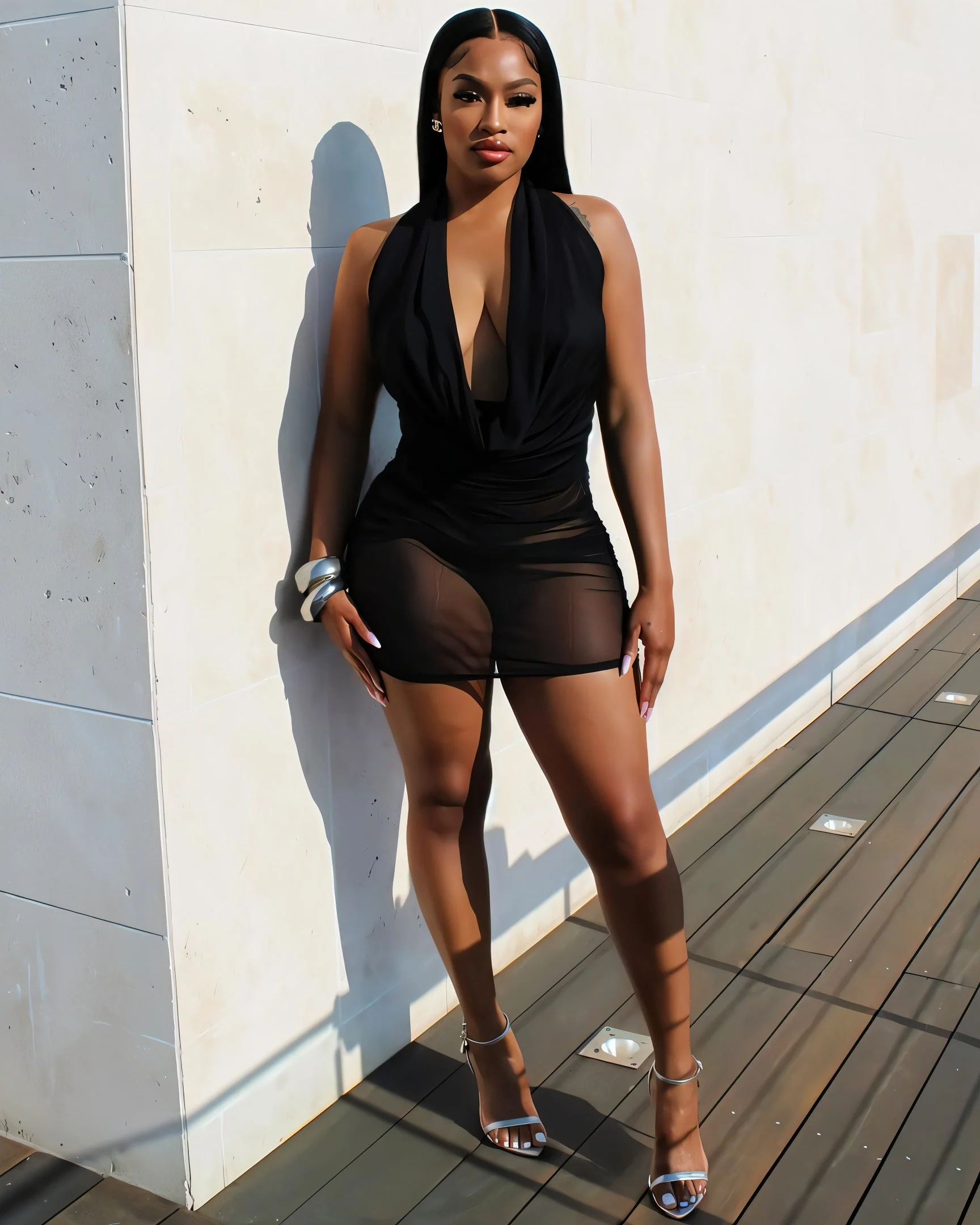 PERTINE Cowl Neck Mesh Mini Dress - Image 9