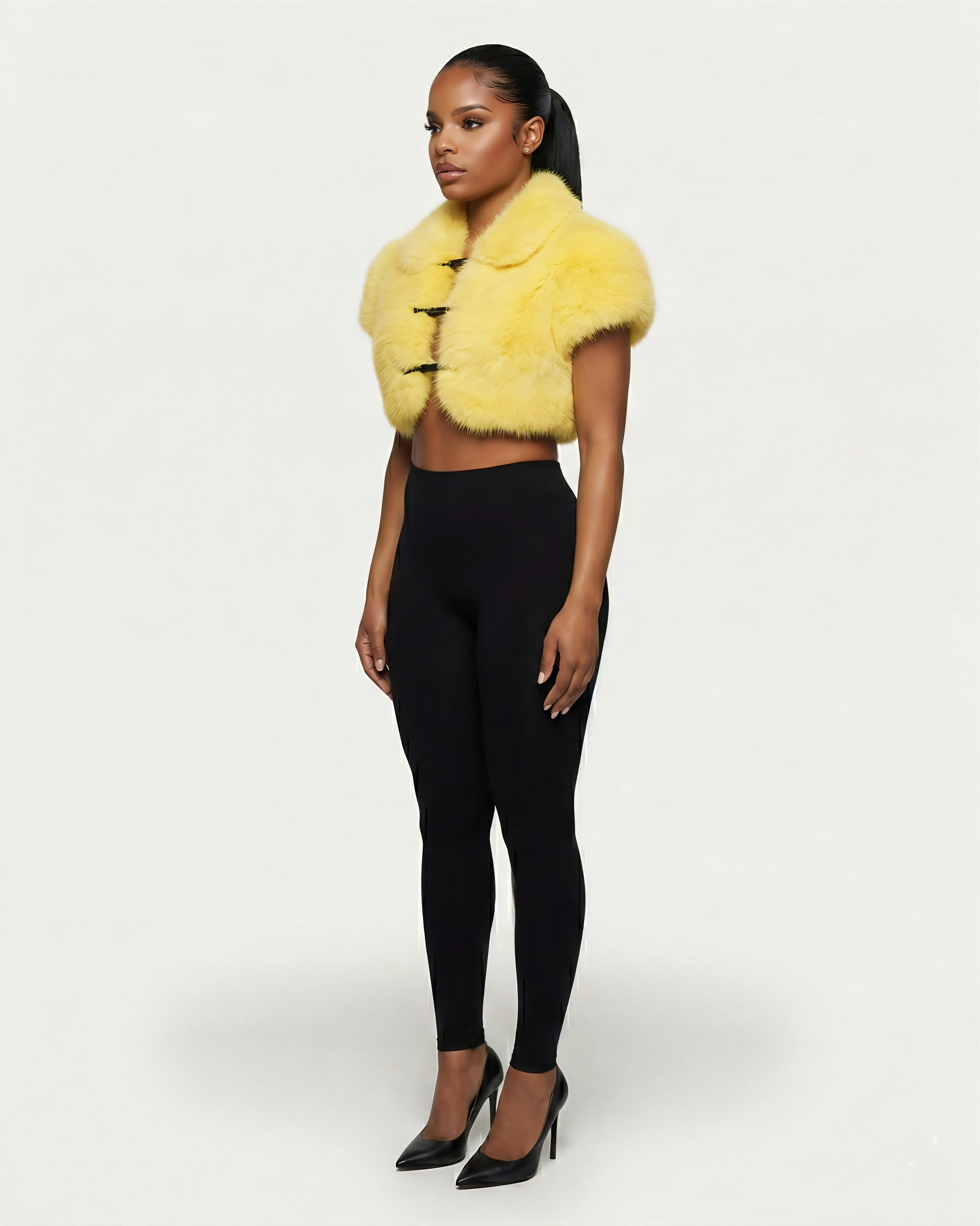 QUELLA Faux-Fur Buckle-Front Cropped Vest - Image 3