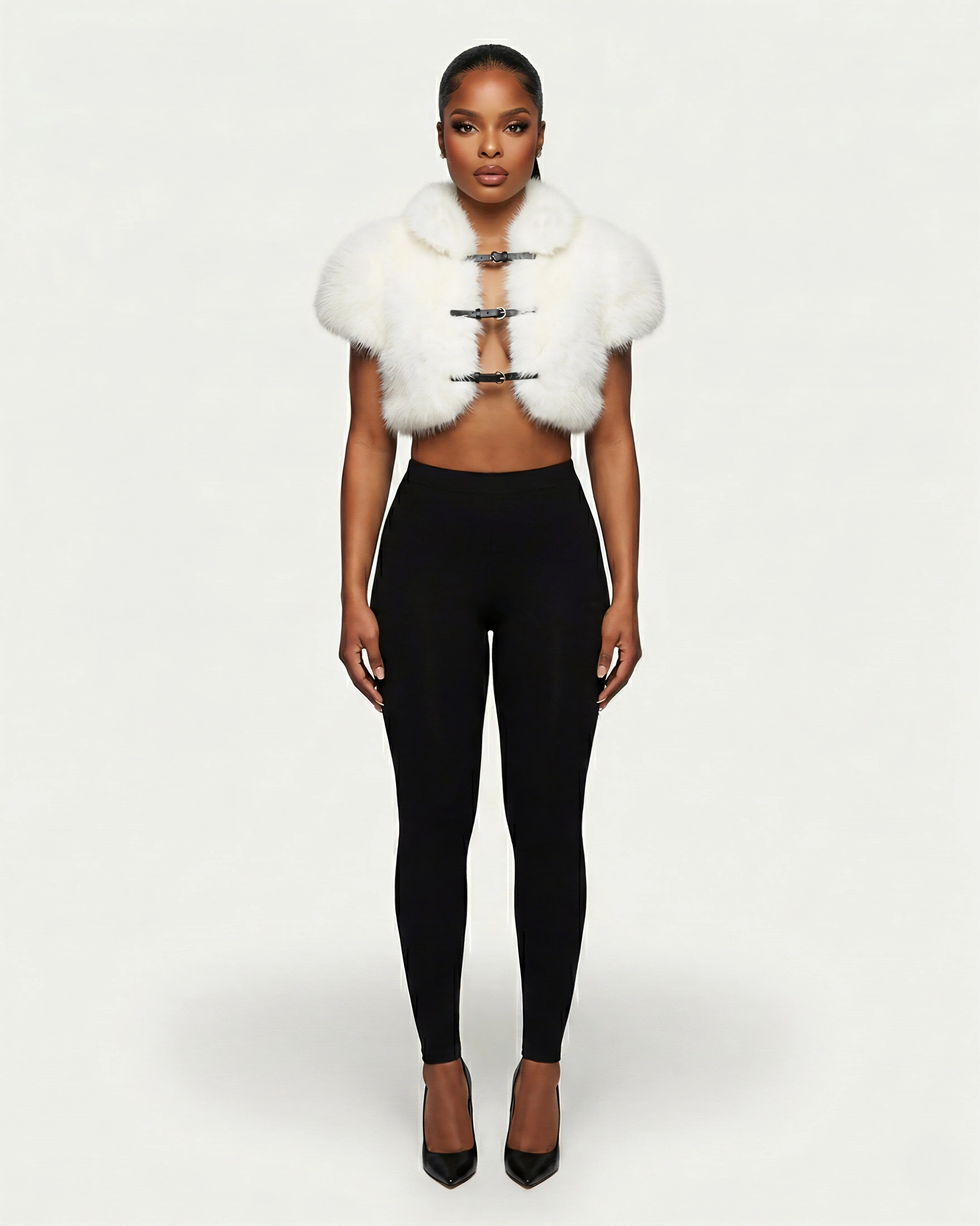 QUELLA Faux-Fur Buckle-Front Cropped Vest - Image 6
