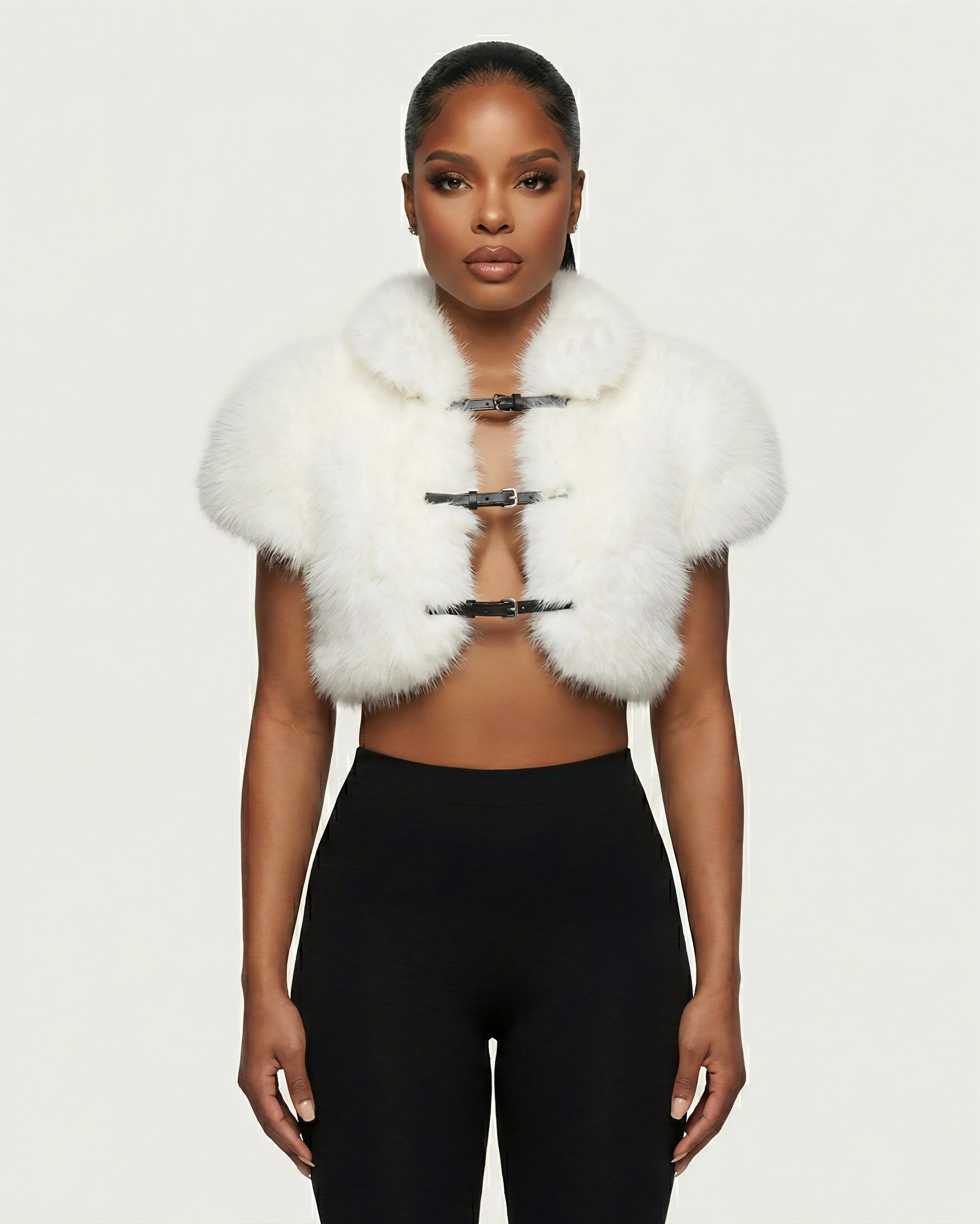 QUELLA Faux-Fur Buckle-Front Cropped Vest - Image 7