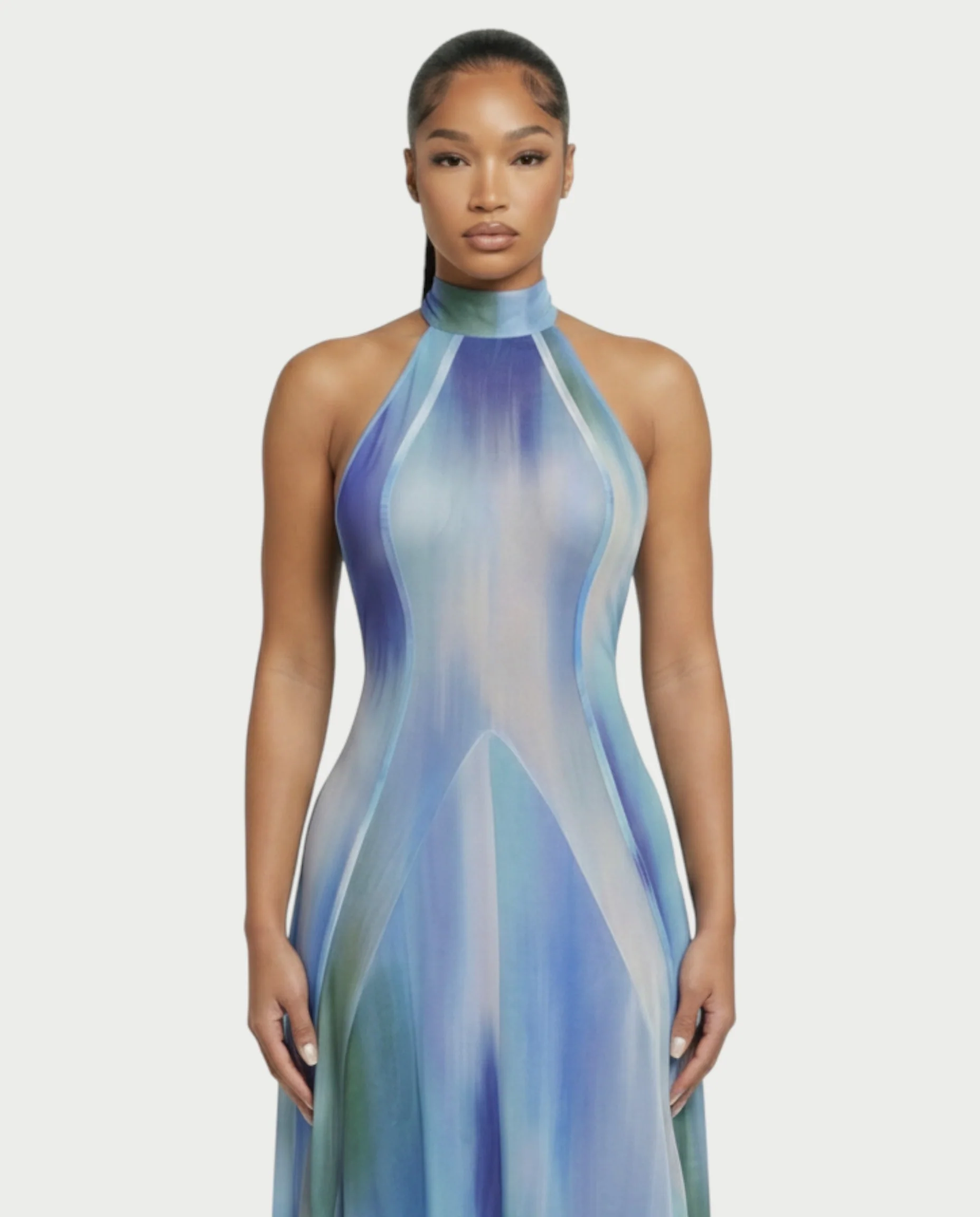 REBECCA High Neck Watercolor Maxi Dress - Image 4