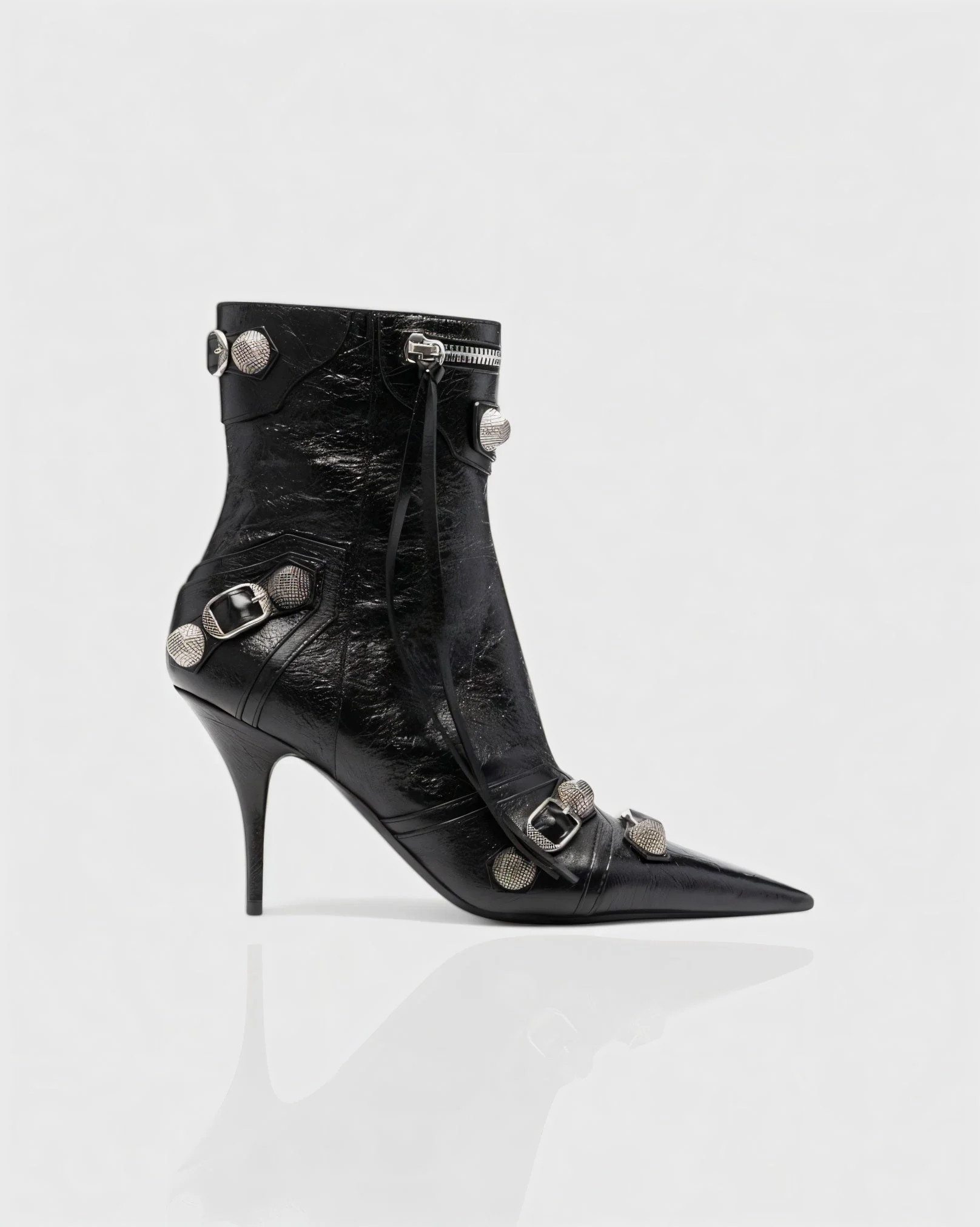 REVINA Studded Leather Pointed-Toe Ankle Boots - Image 3