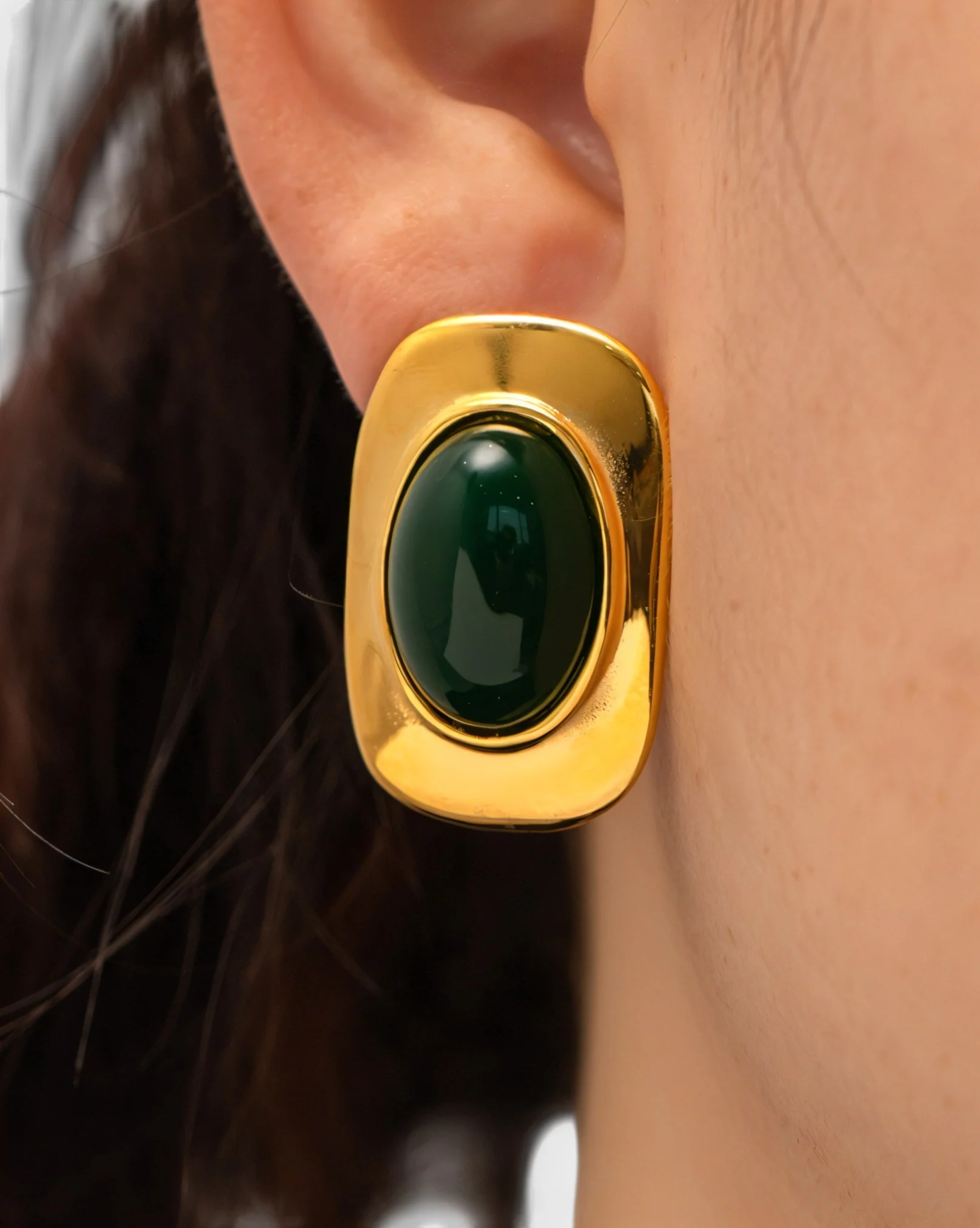 REYANA Green Stone Gold Stud Earrings - Image 7