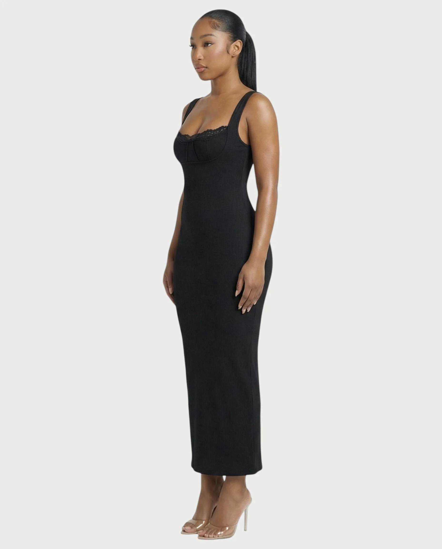 Ribbed Lace-Trim Maxi Dress - Image 3