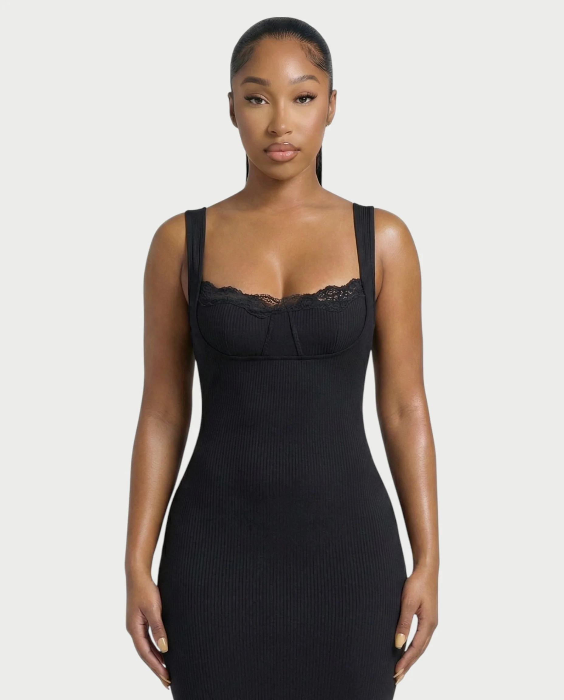 Ribbed Lace-Trim Maxi Dress - Image 4