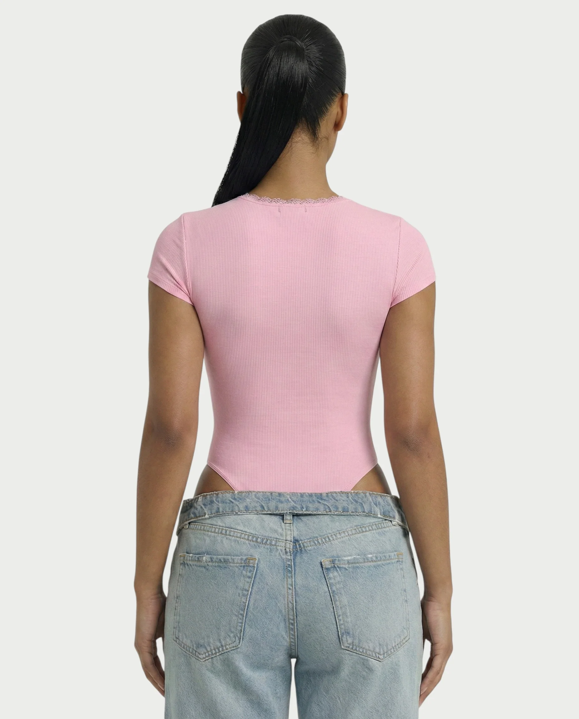 Ribbed Lace-Trim Square Neck Bodysuit - Image 12