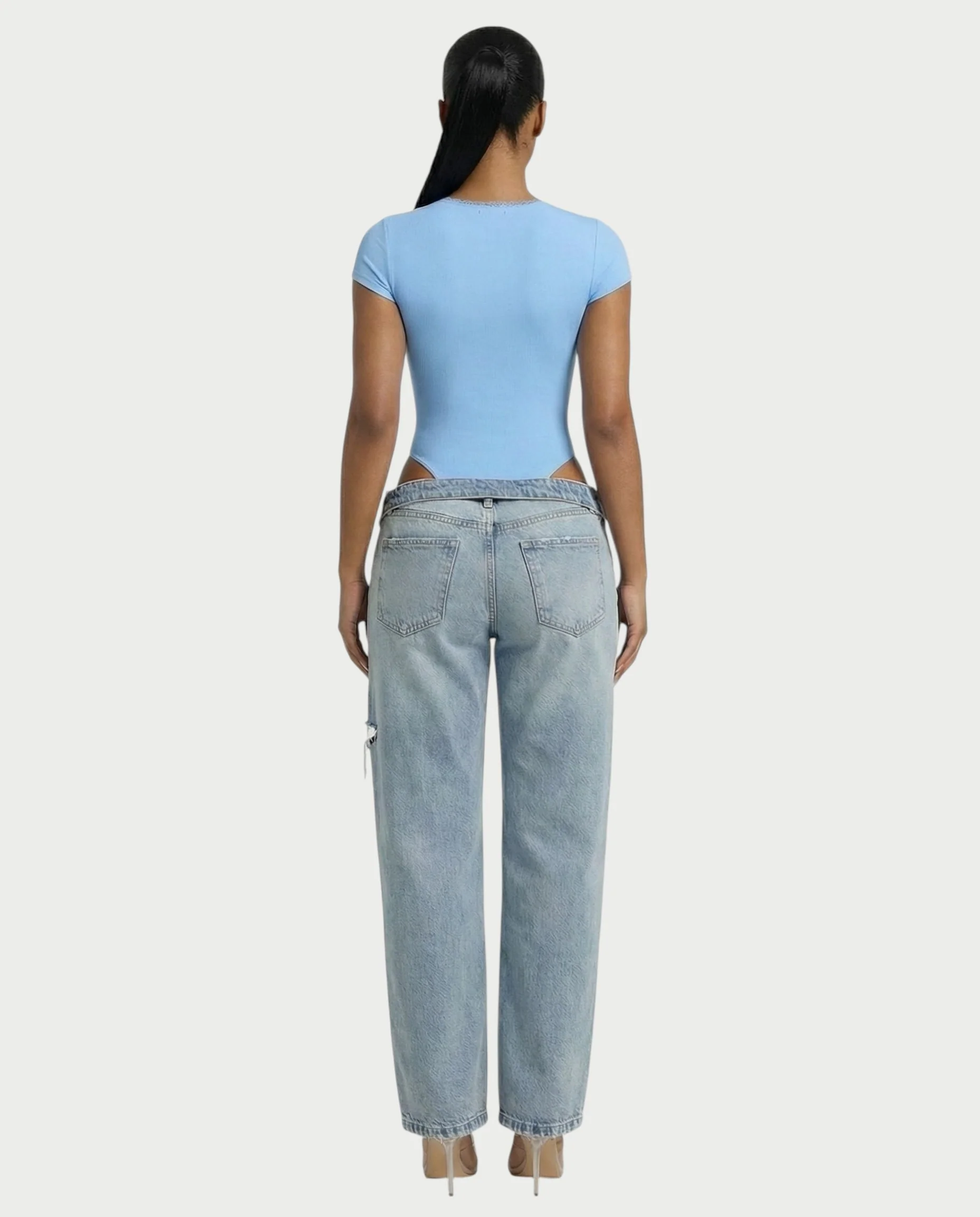 Ribbed Lace-Trim Square Neck Bodysuit - Image 20