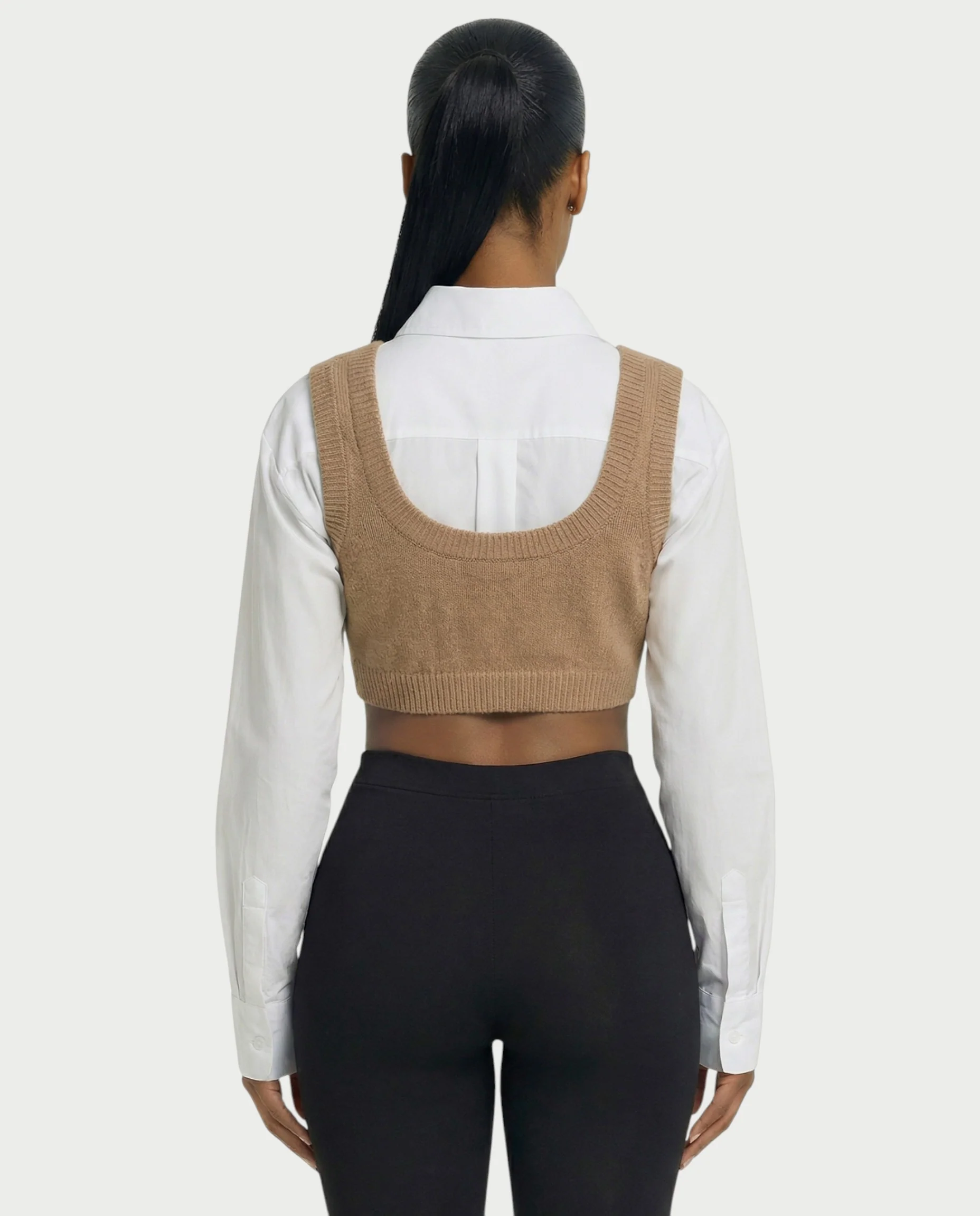 SARIEL Striped Long Sleeve Shirt & Knit Crop Top Set - Image 10