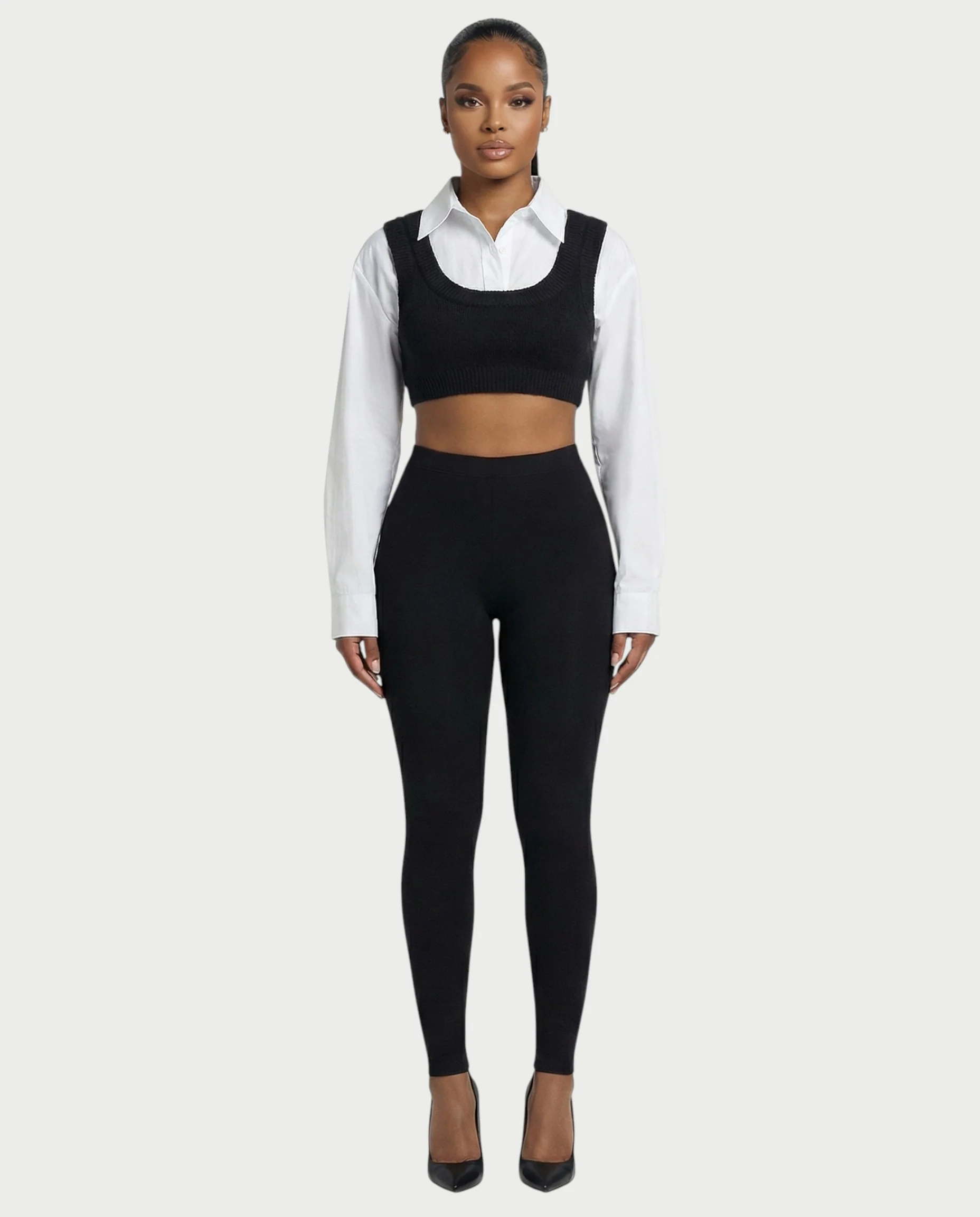 SARIEL Striped Long Sleeve Shirt & Knit Crop Top Set - Image 11