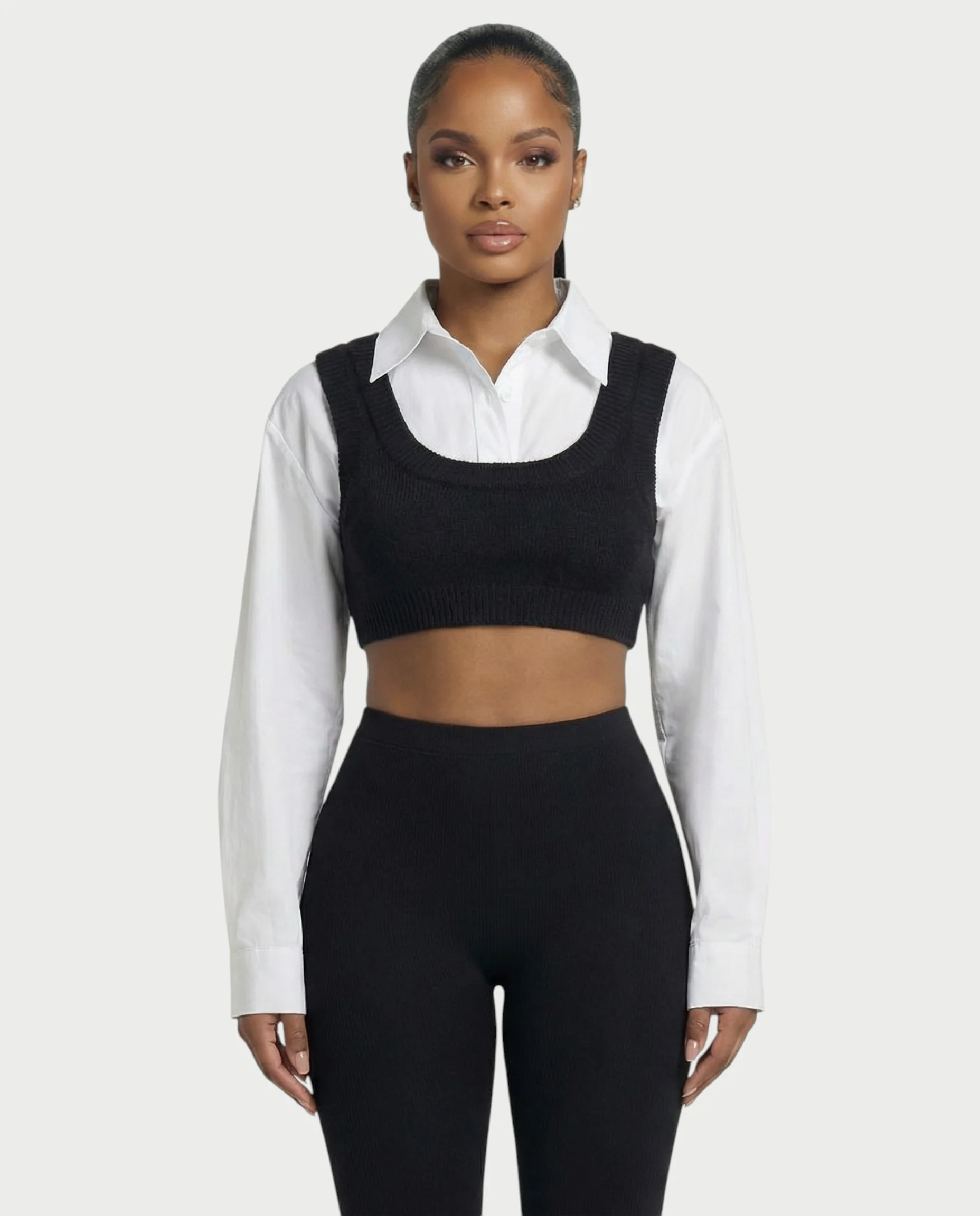 SARIEL Striped Long Sleeve Shirt & Knit Crop Top Set - Image 12