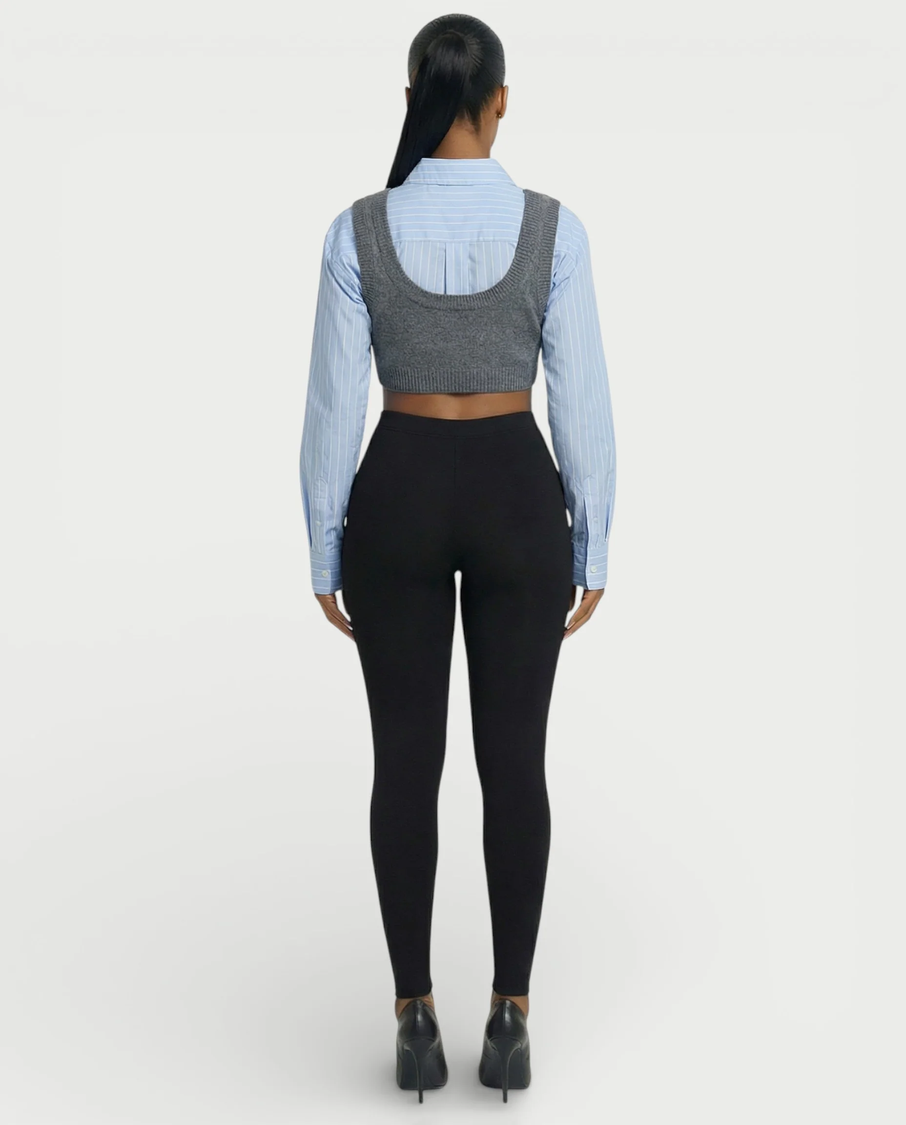 SARIEL Striped Long Sleeve Shirt & Knit Crop Top Set - Image 4