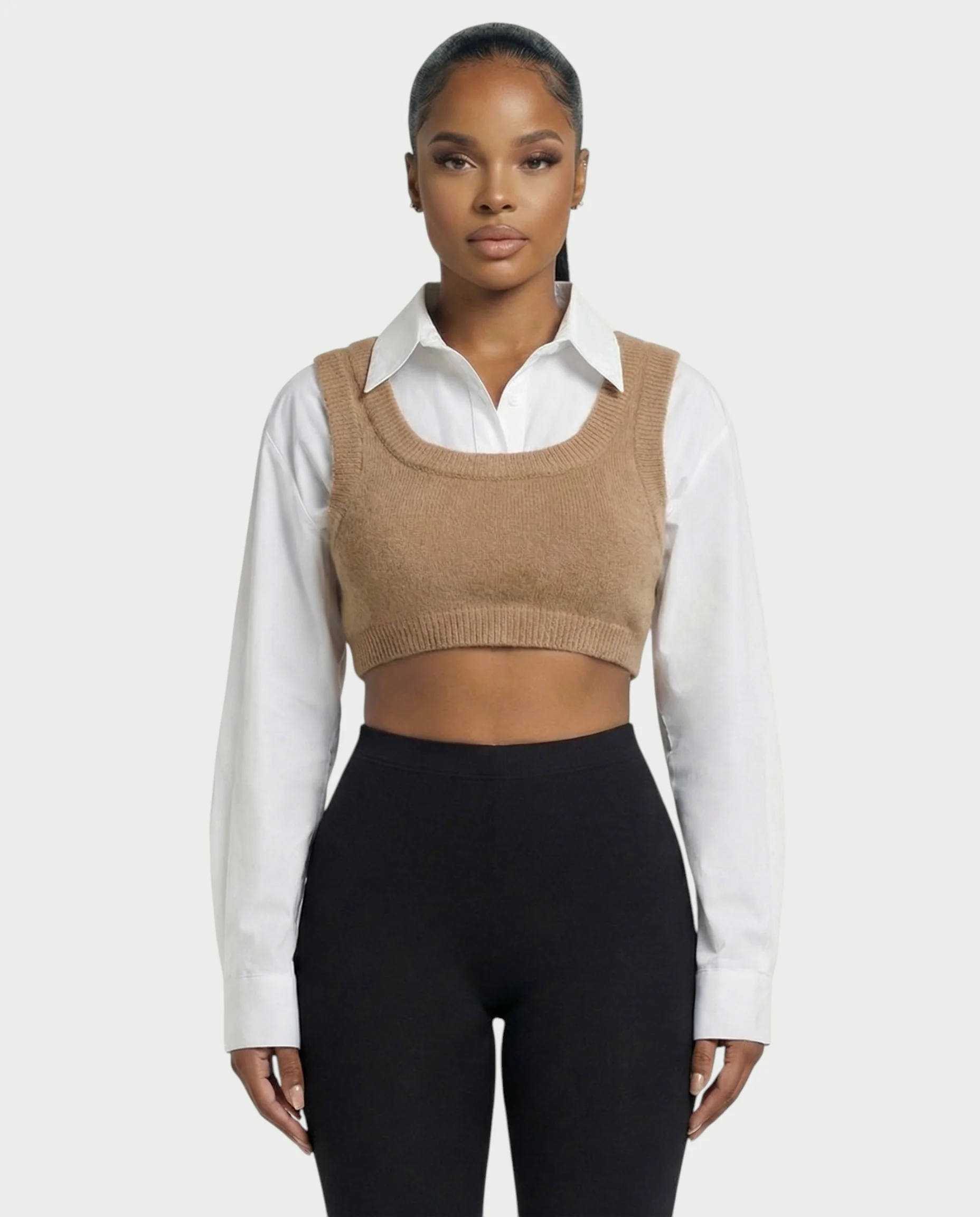 SARIEL Striped Long Sleeve Shirt & Knit Crop Top Set - Image 7