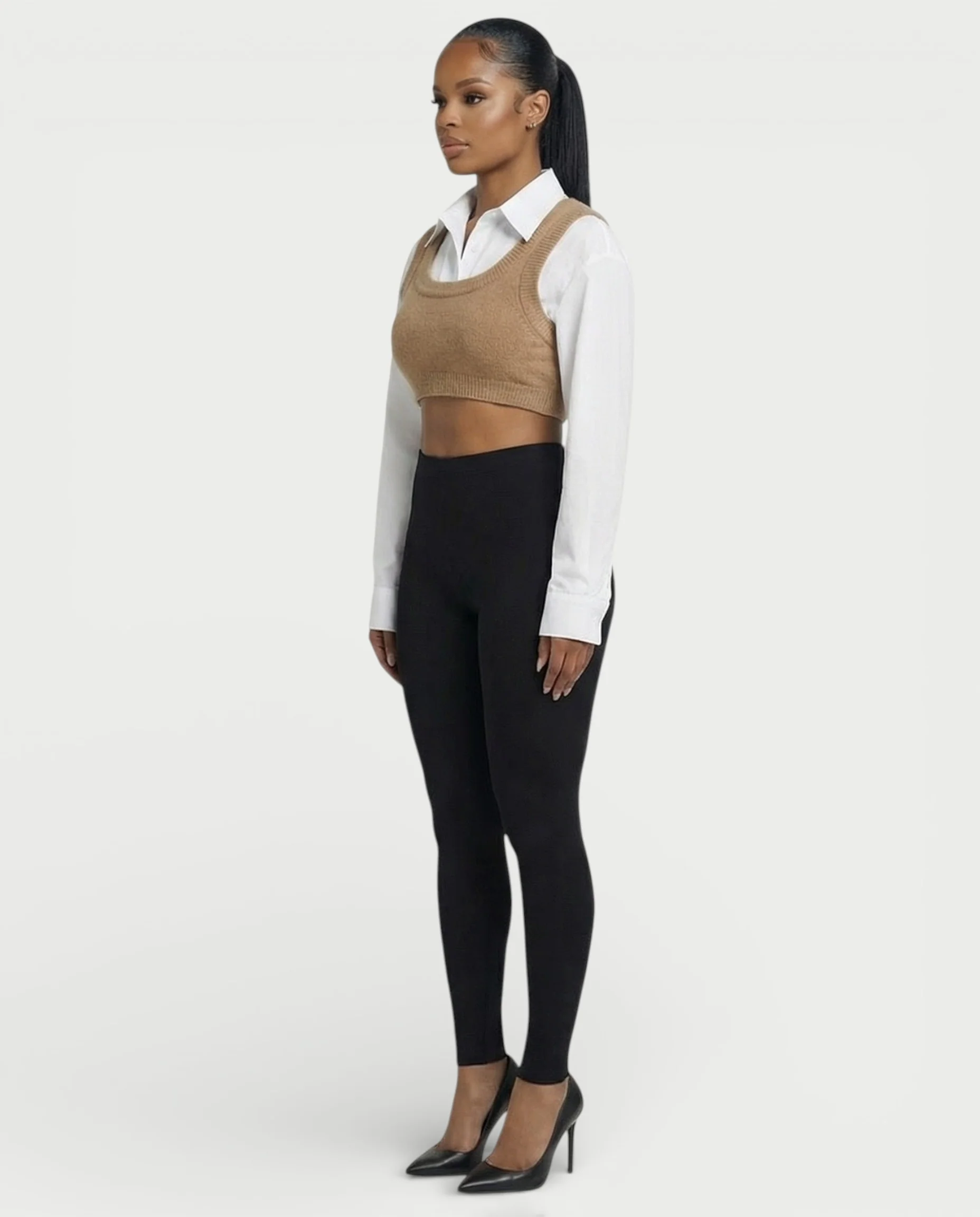 SARIEL Striped Long Sleeve Shirt & Knit Crop Top Set - Image 8