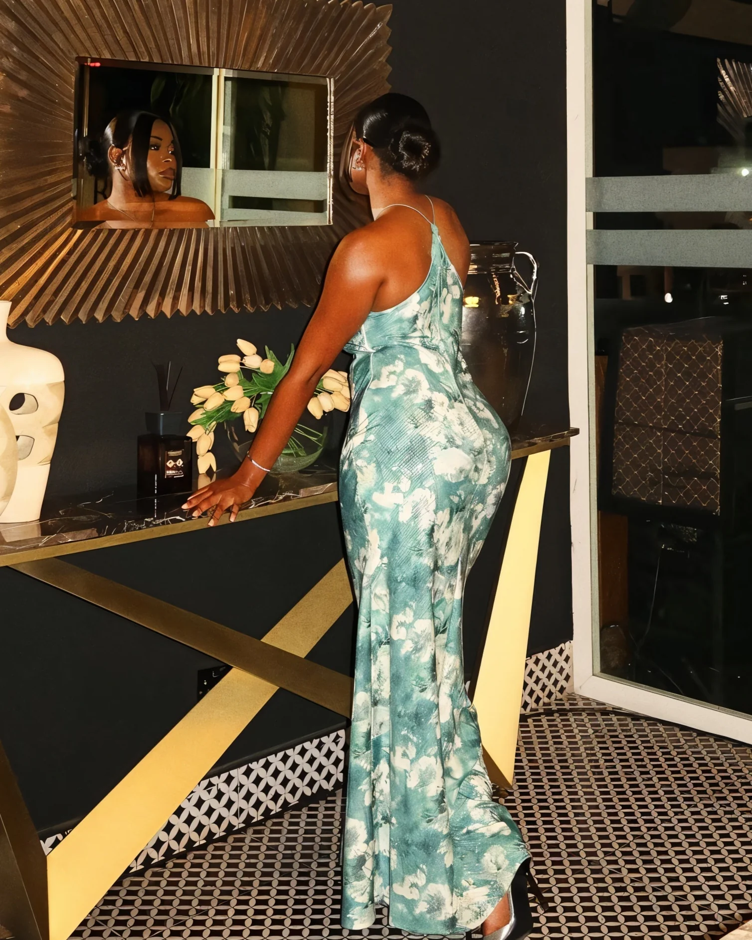 SHANE 3D Floral Applique Halter Maxi Dress - Image 4