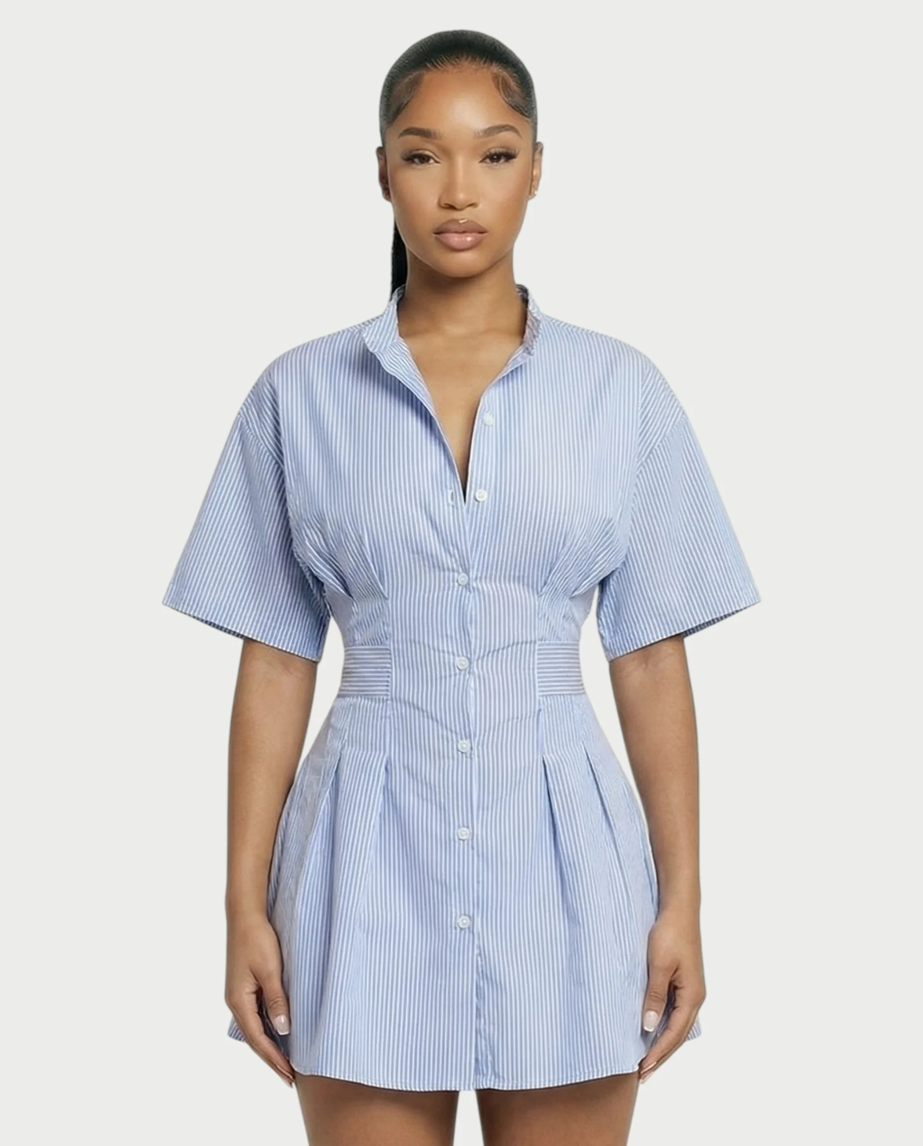 SKYLAR Button-Down Cinch Shirt Mini Dress - Image 4