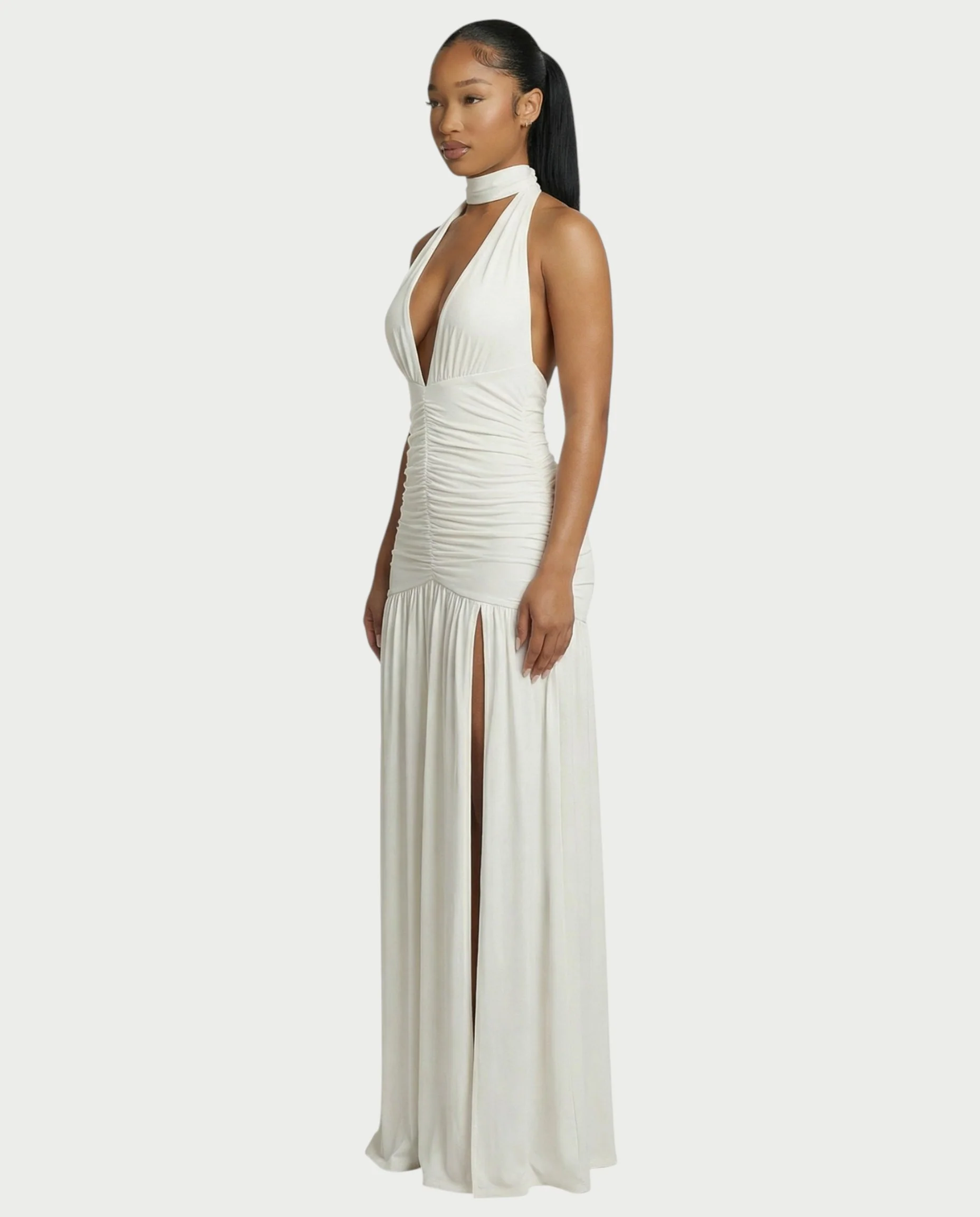 SORAYA Backless Halter Plunge Maxi Dress - Image 3