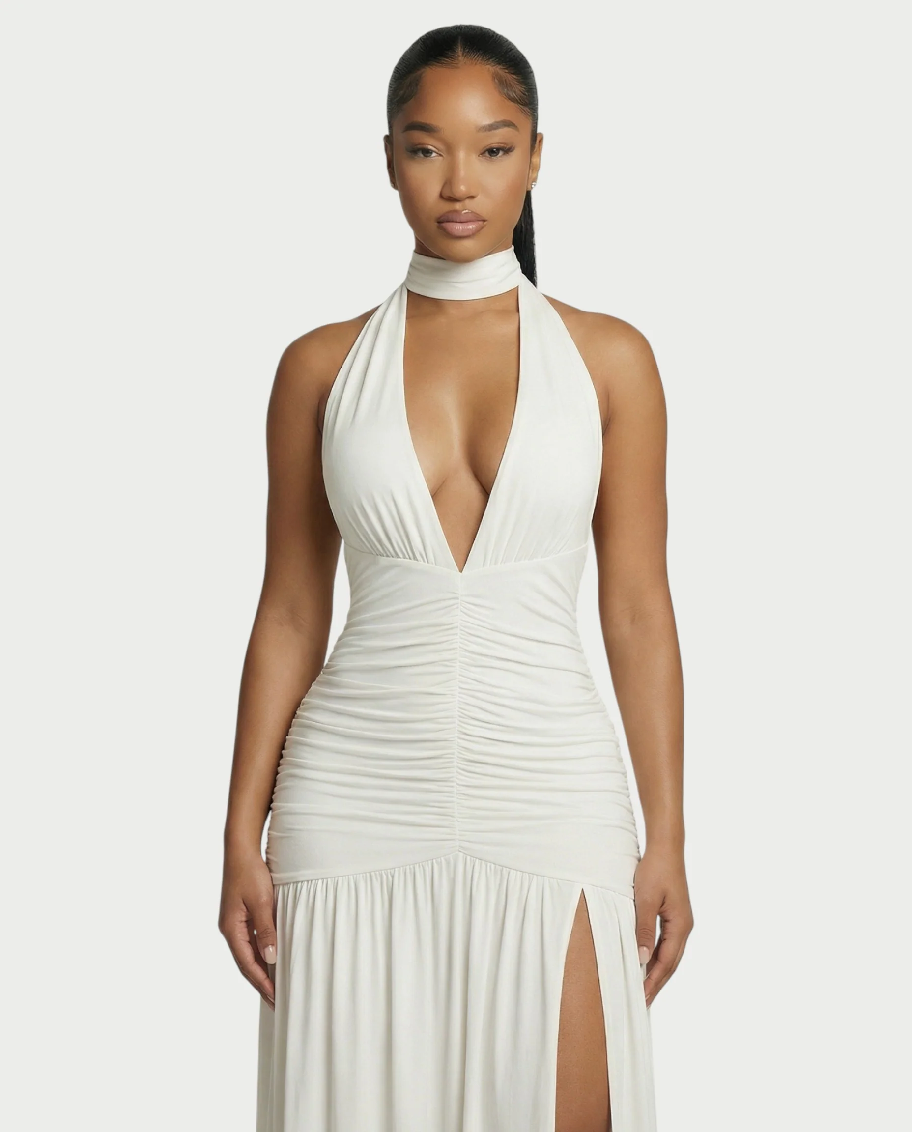 SORAYA Backless Halter Plunge Maxi Dress - Image 4