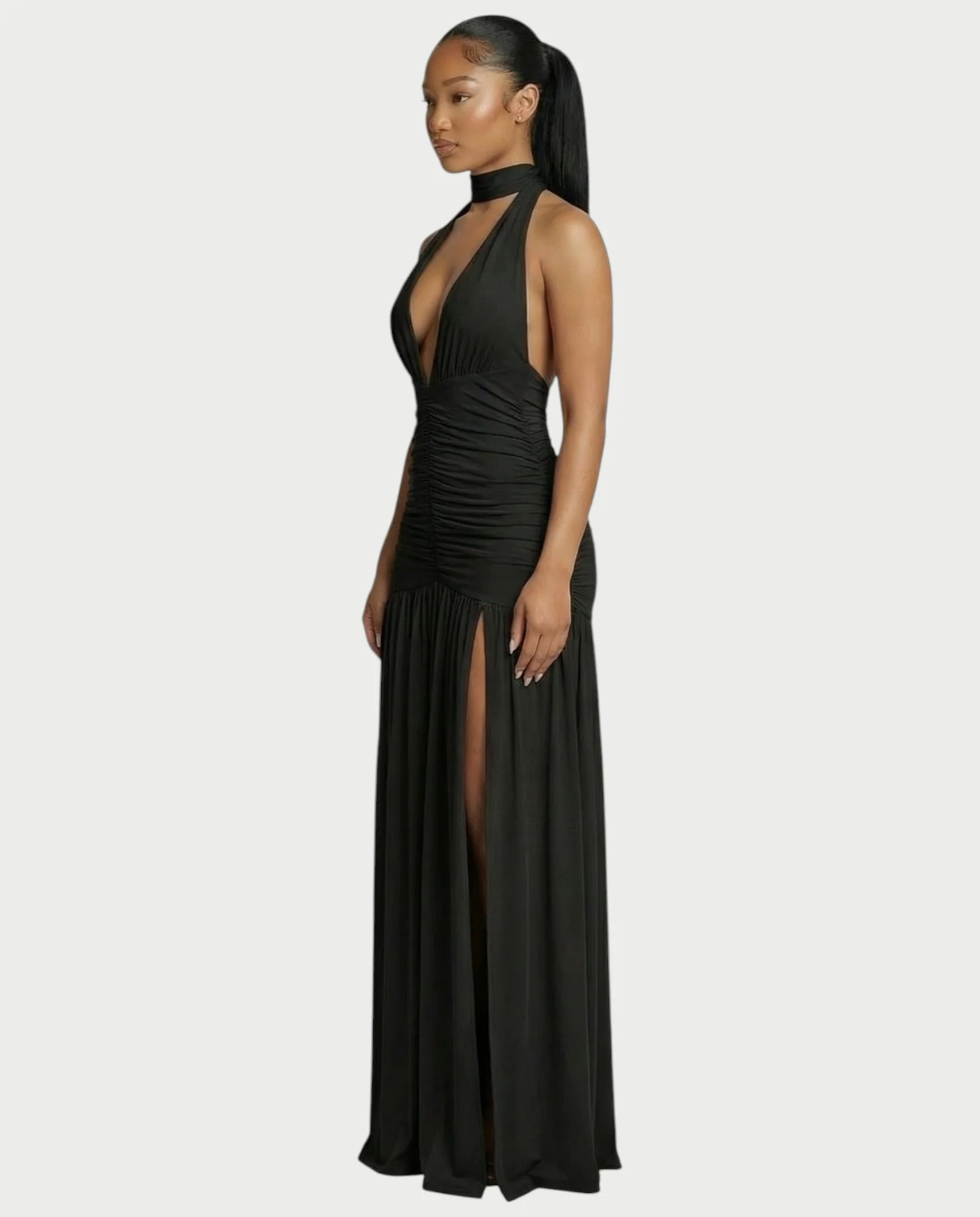 SORAYA Backless Halter Plunge Maxi Dress - Image 8