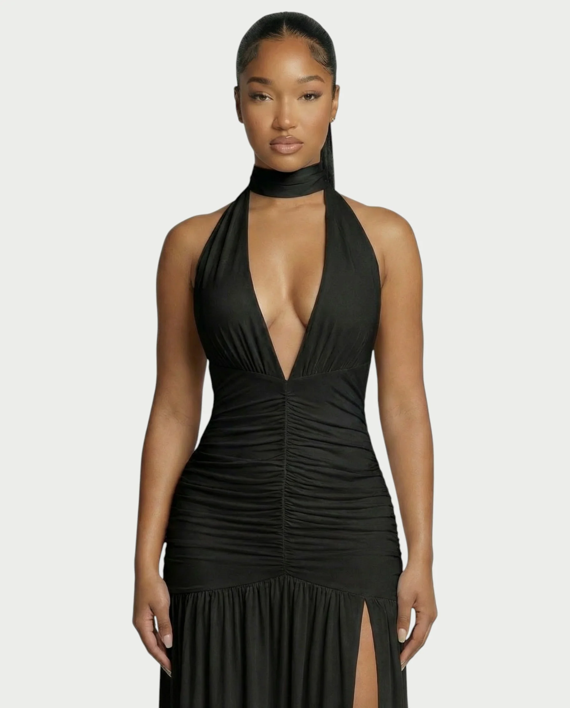 SORAYA Backless Halter Plunge Maxi Dress - Image 9