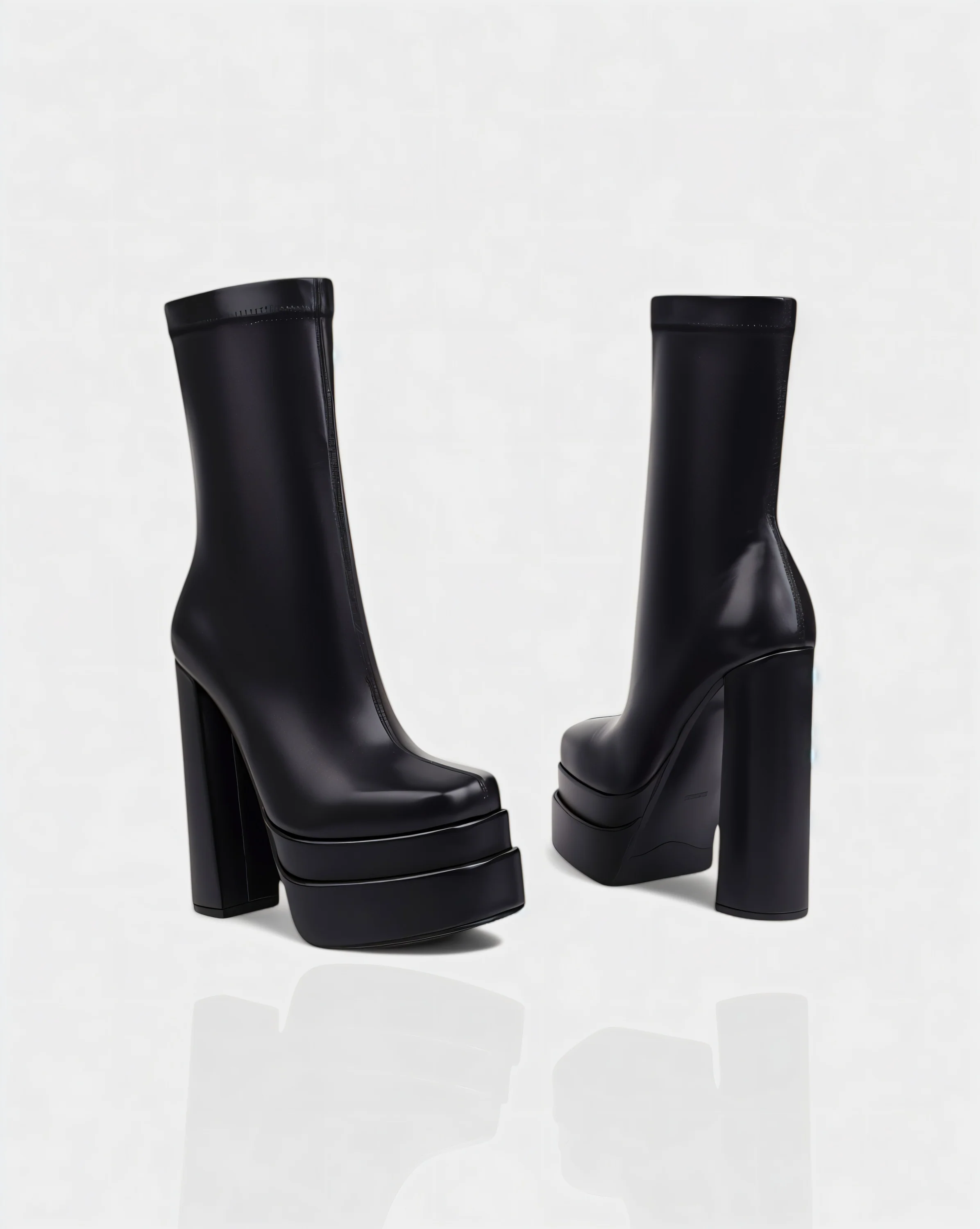 SOREYA Thick Heel Faux Leather Boots - Image 3