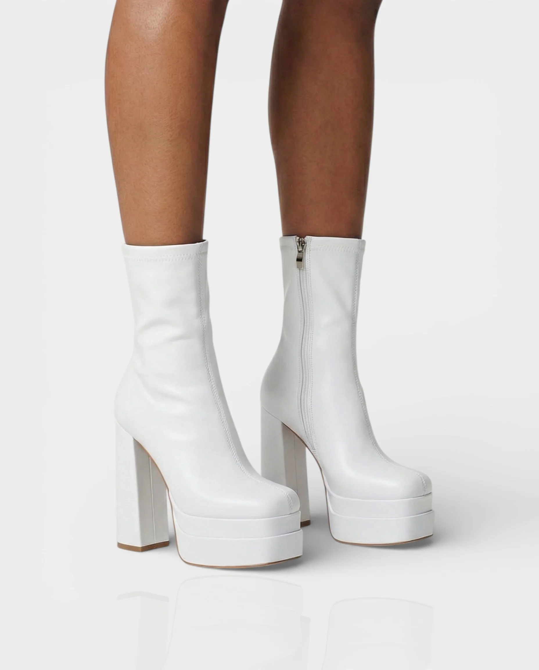 SOREYA Thick Heel Faux Leather Boots - Image 4